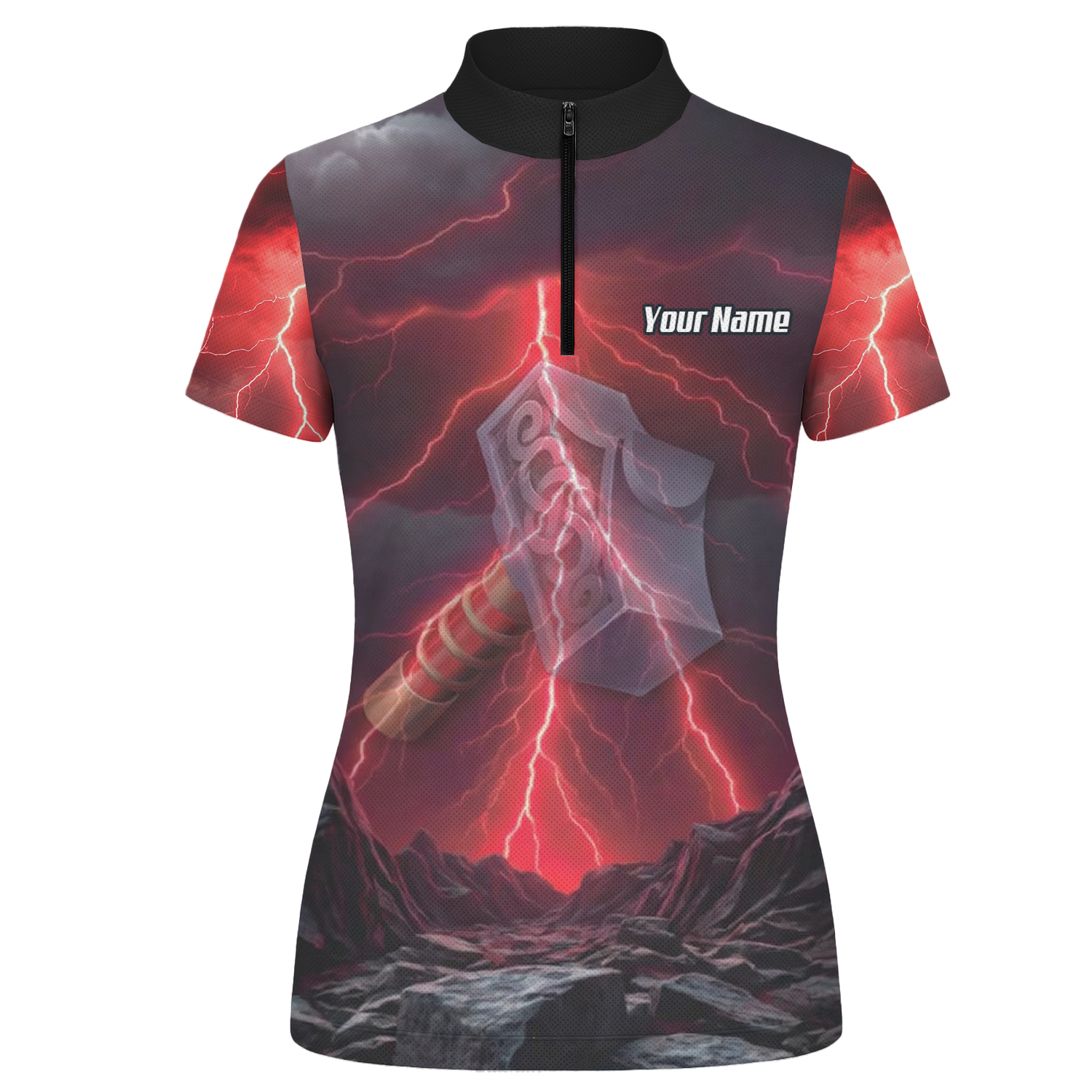 Personalised Viking Thor Hammer Dart Jersey Red Lightning Polo and Zipper For Women L4649 - Zipper Yes