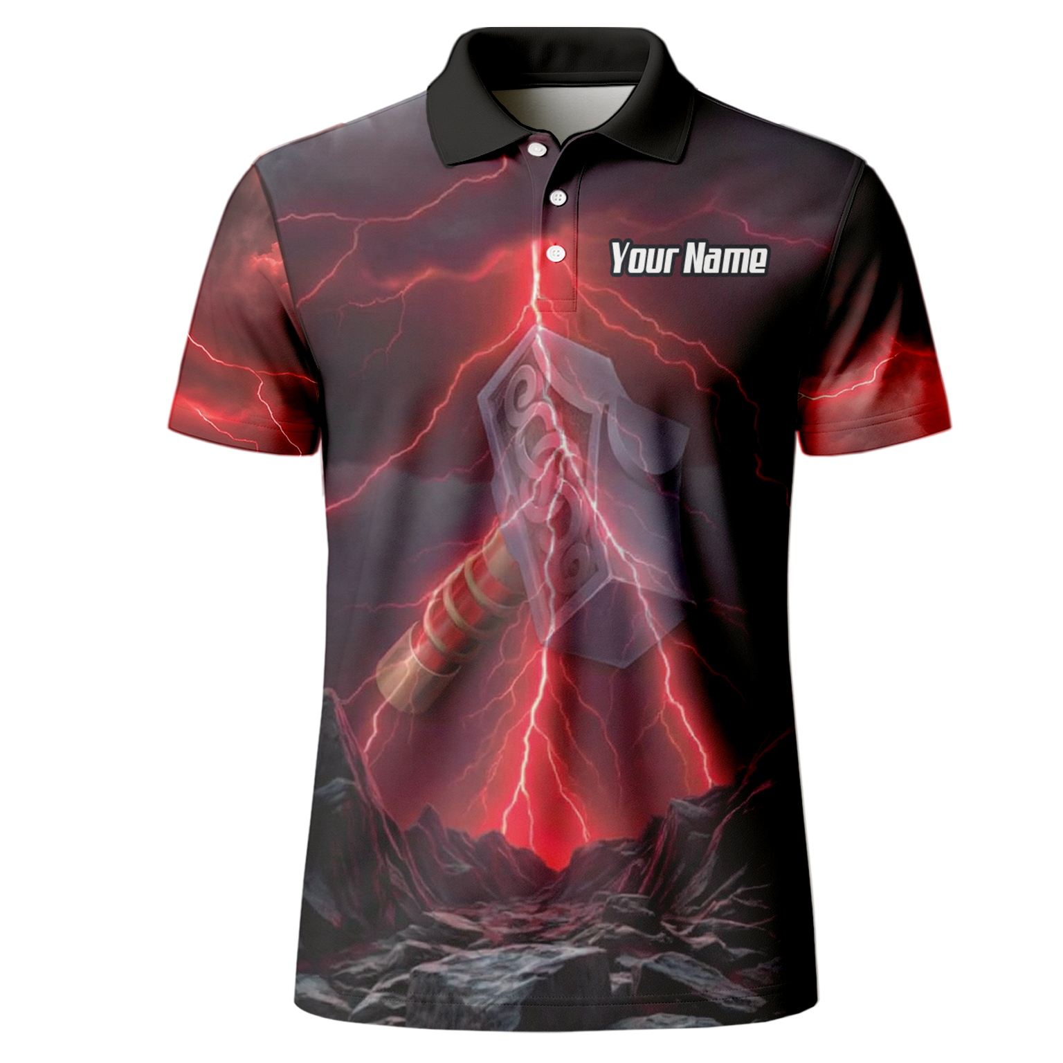 Personalised Viking Thor Hammer Dart Jersey Red Lightning Polo and Zipper For Men L4649