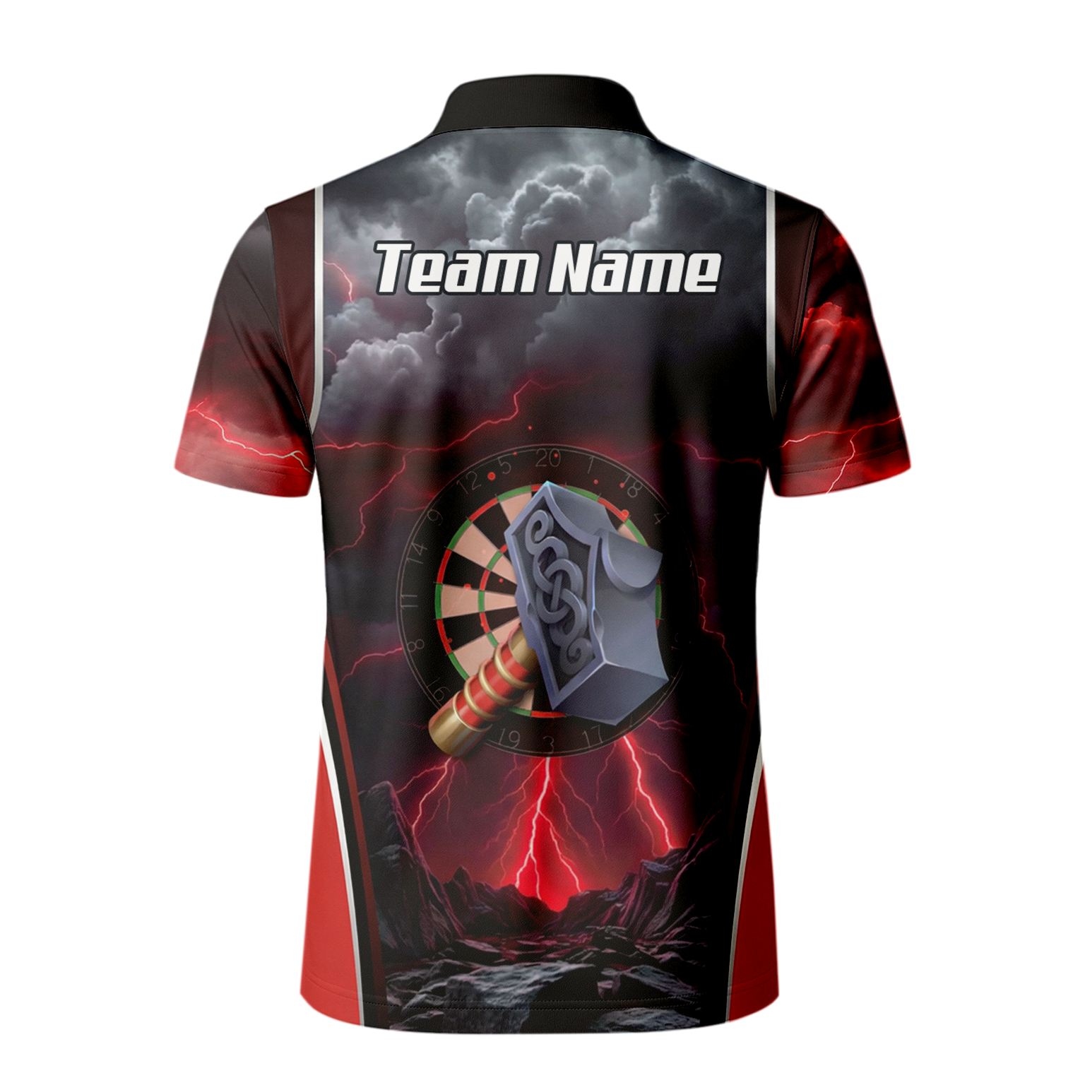 Personalised Viking Thor Hammer Dart Jersey Red Lightning Polo and Zipper For Men L4649
