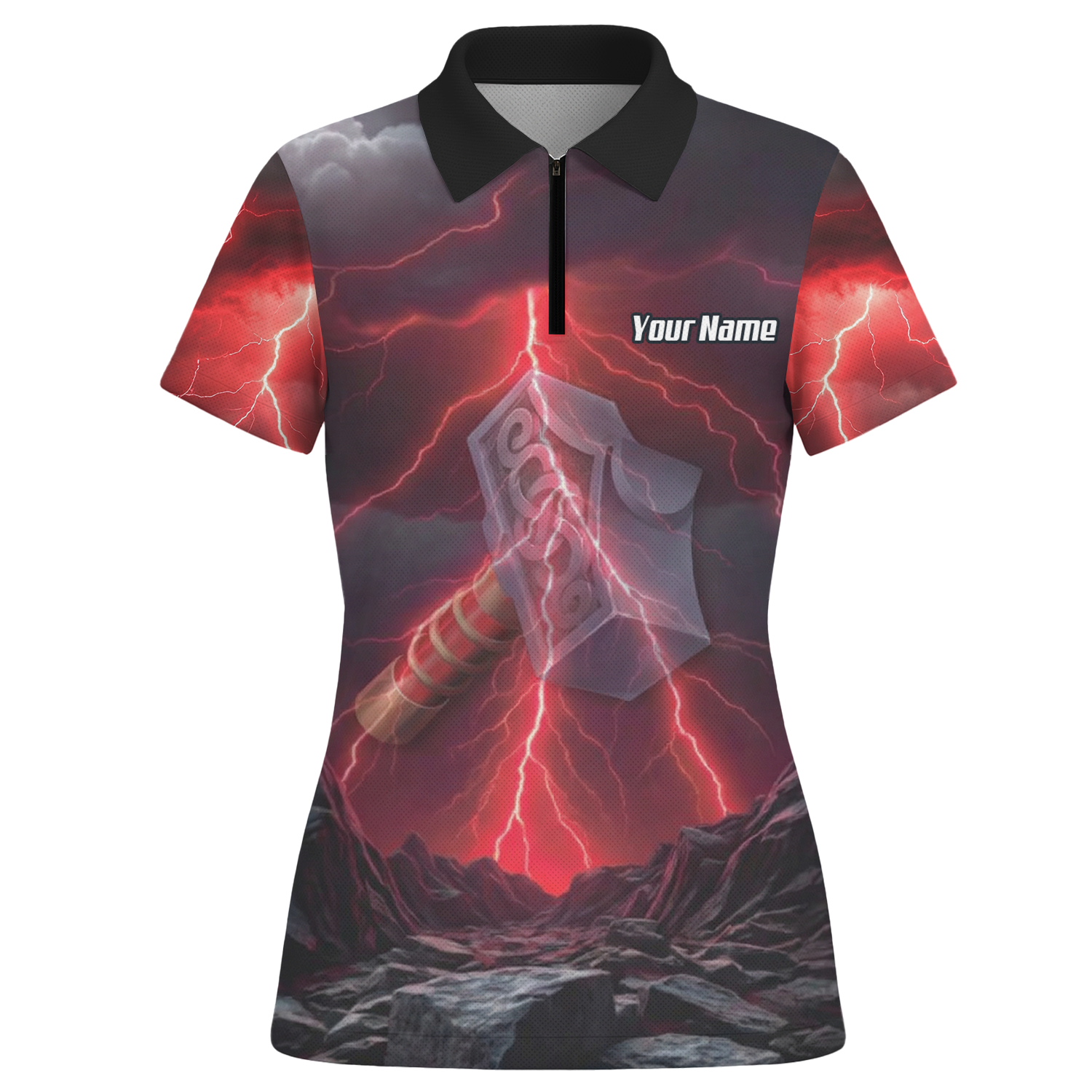 Personalised Viking Thor Hammer Dart Jersey Red Lightning Polo and Zipper For Women L4649 - Polo -w Zipper Yes