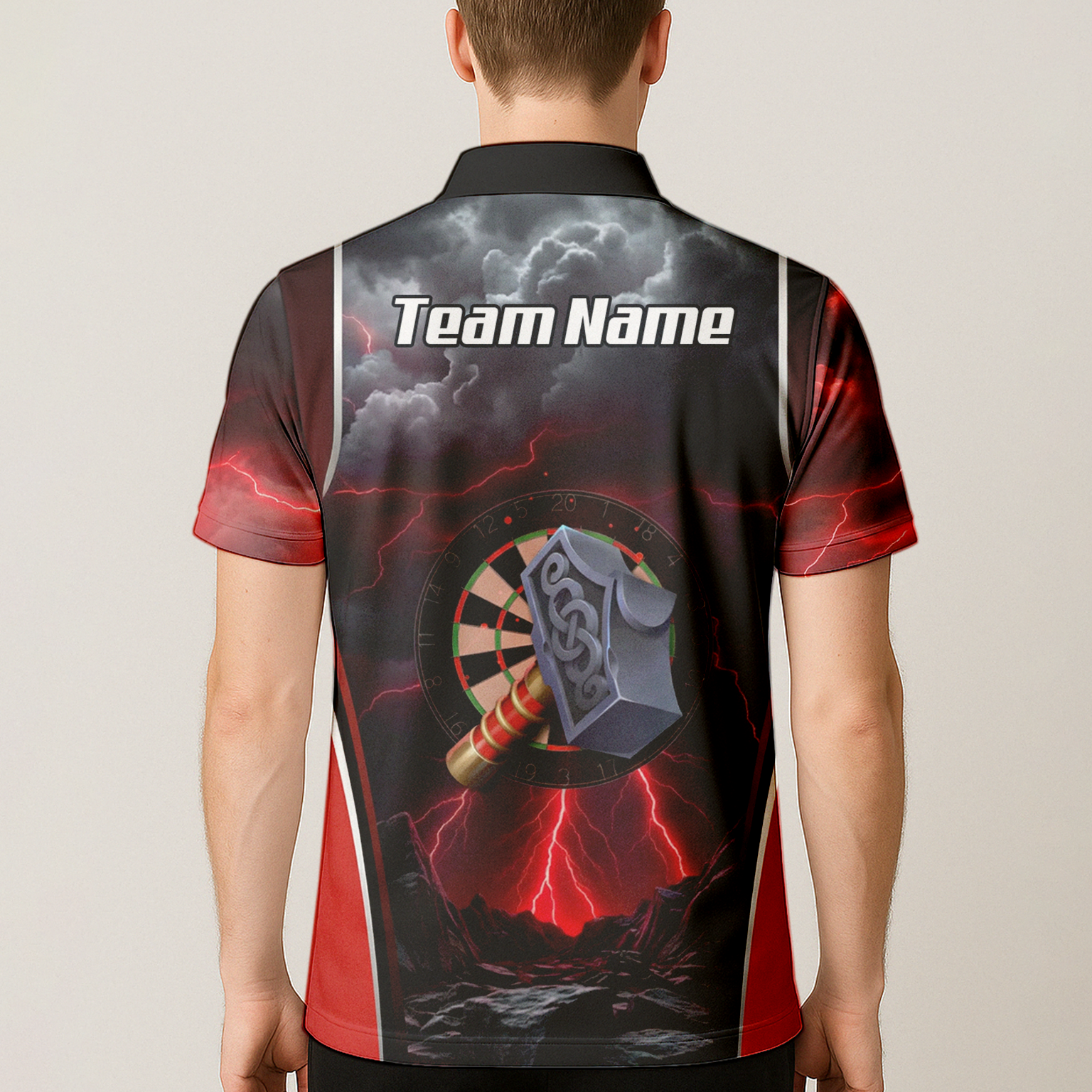 Personalised Viking Thor Hammer Dart Jersey Red Lightning Polo and Zipper For Men L4649