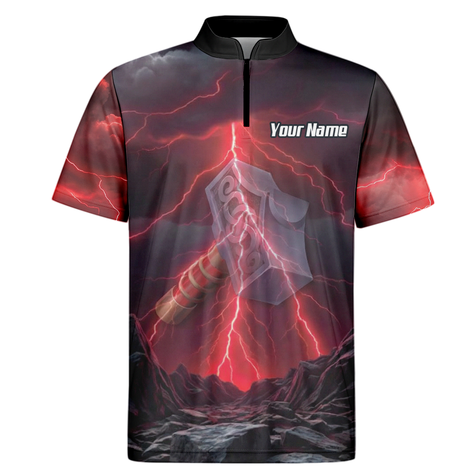 Personalised Viking Thor Hammer Dart Jersey Red Lightning Polo and Zipper For Men L4649