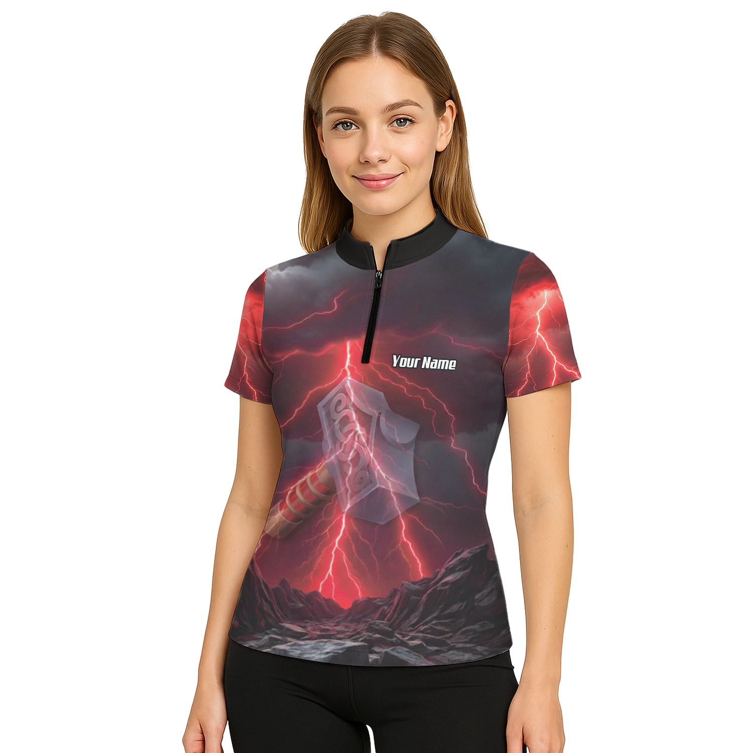 Personalised Viking Thor Hammer Dart Jersey Red Lightning Polo and Zipper For Women L4649