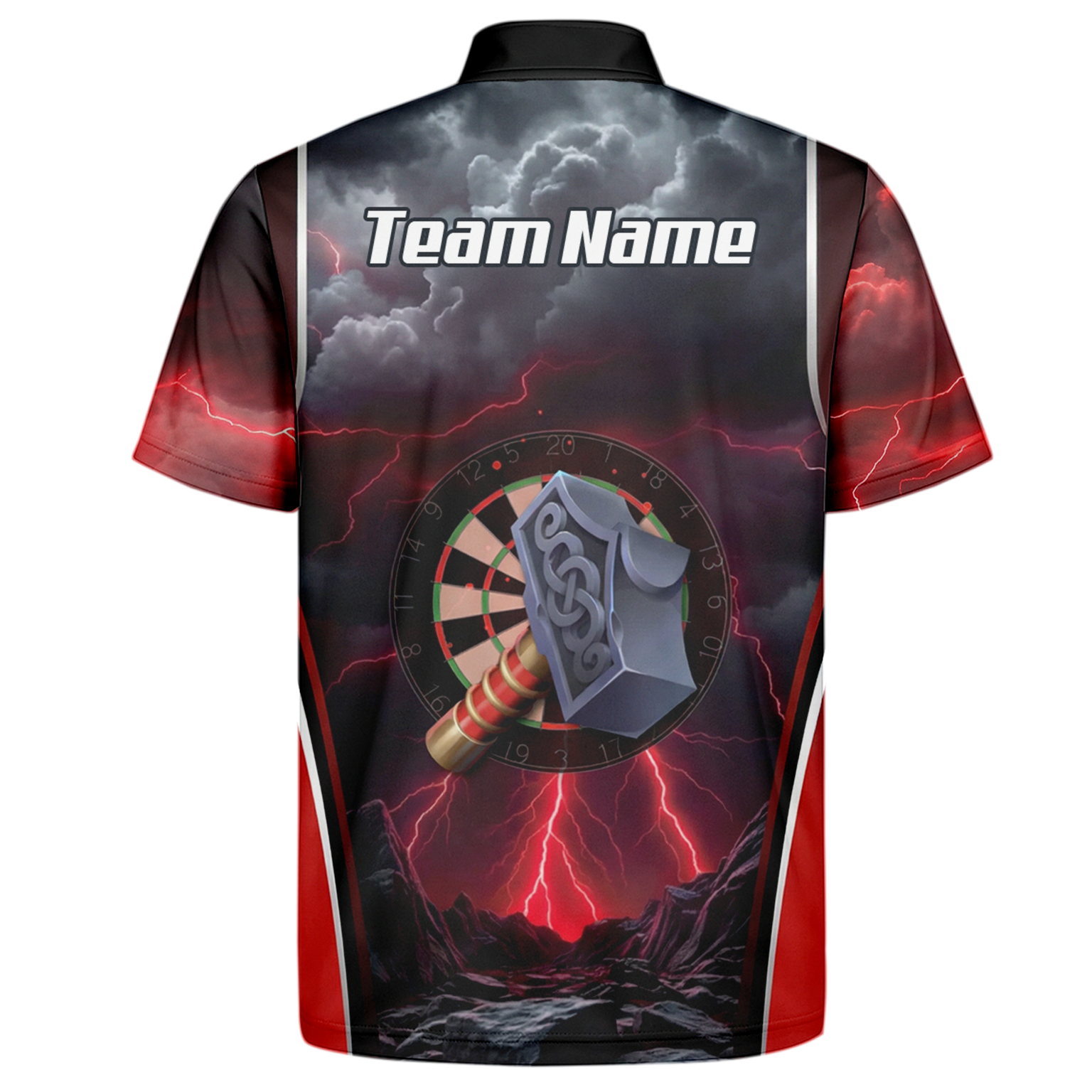 Personalised Viking Thor Hammer Dart Jersey Red Lightning Polo and Zipper For Men L4649