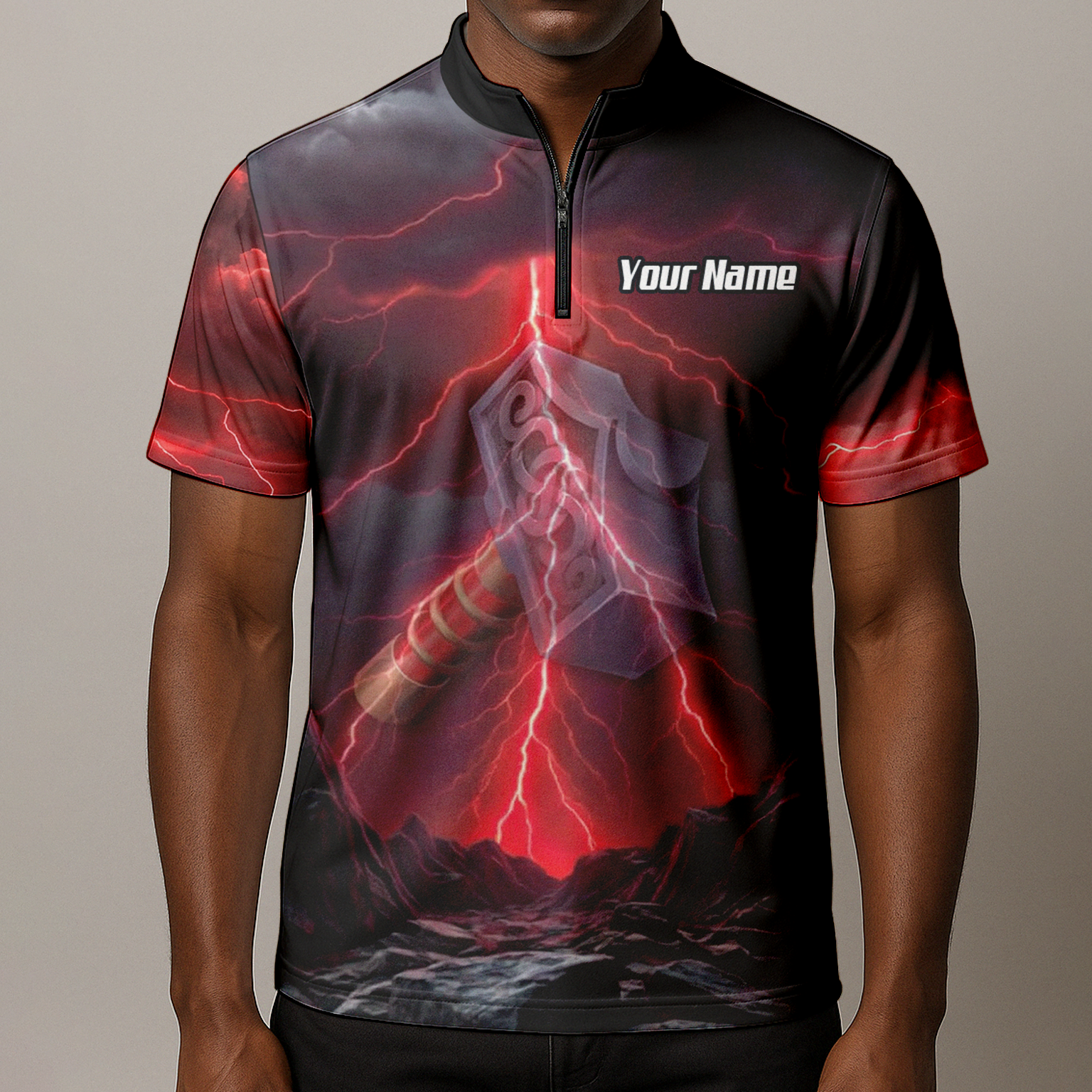 Personalised Viking Thor Hammer Dart Jersey Red Lightning Polo and Zipper For Men L4649