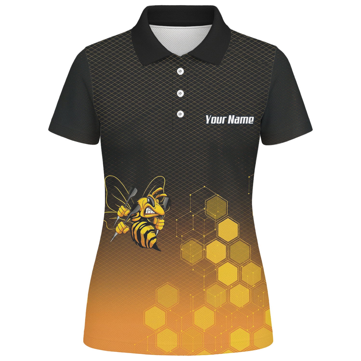 Personalised Hornet Wasp Dart Jersey Polo and Zipper Black Gold Honeycomb Custom Dart Shirt For Women L6754
