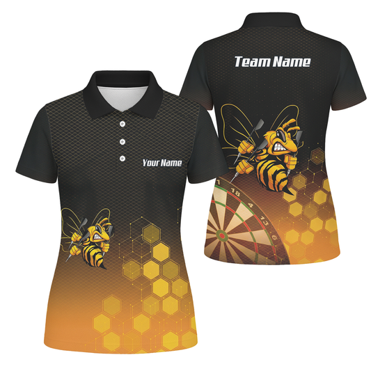 Personalised Hornet Wasp Dart Jersey Polo and Zipper Black Gold Honeycomb Custom Dart Shirt For Women L6754 - Polo Yes