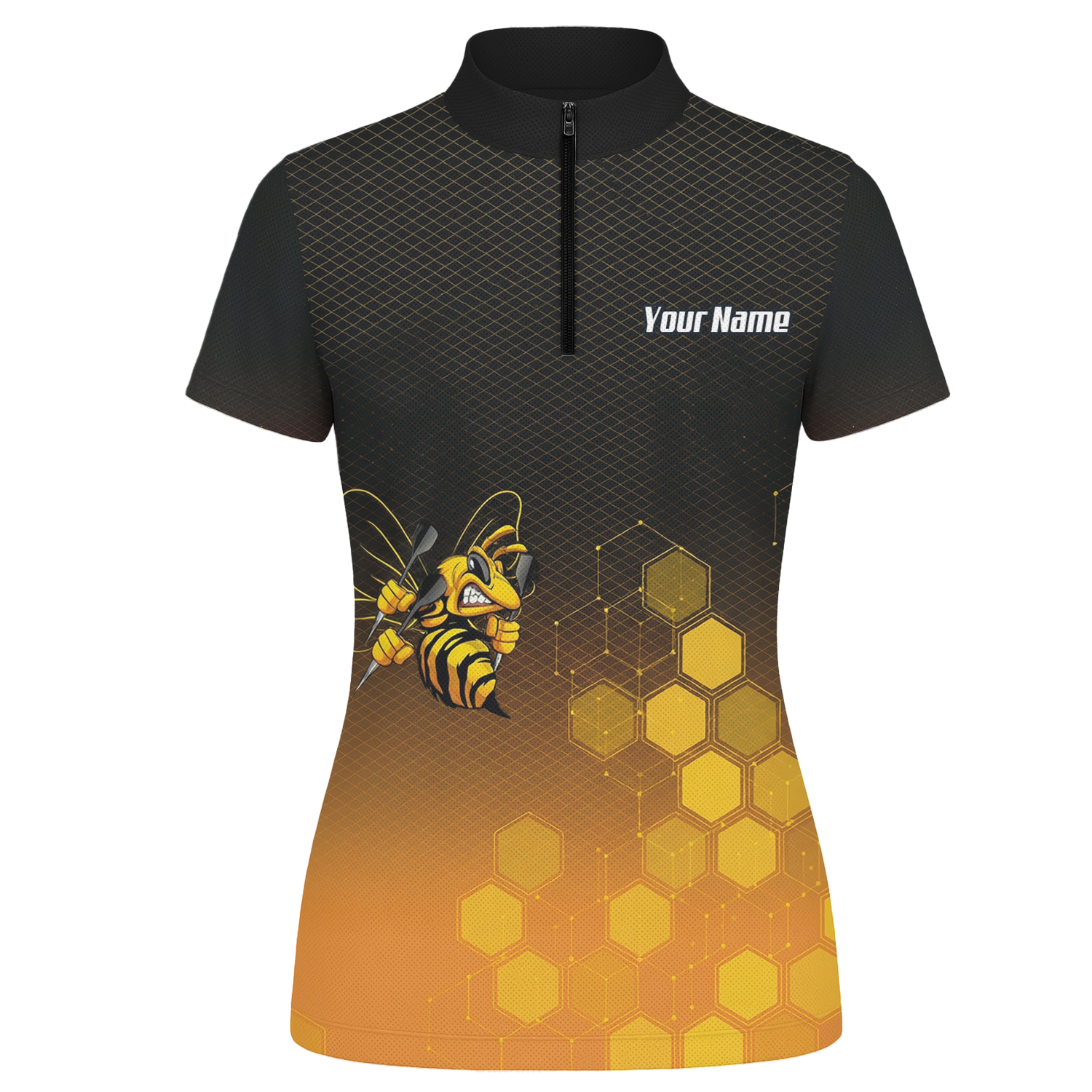 Personalised Hornet Wasp Dart Jersey Polo and Zipper Black Gold Honeycomb Custom Dart Shirt For Women L6754 - Zipper Yes