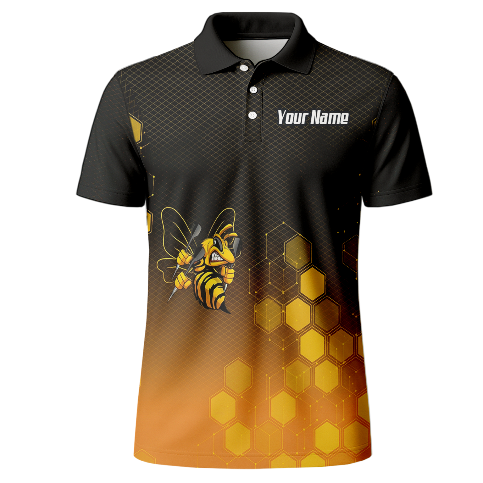 Personalised Hornet Wasp Dart Jersey Polo and Zipper Black Gold Honeycomb Custom Dart Shirt For Men L6754