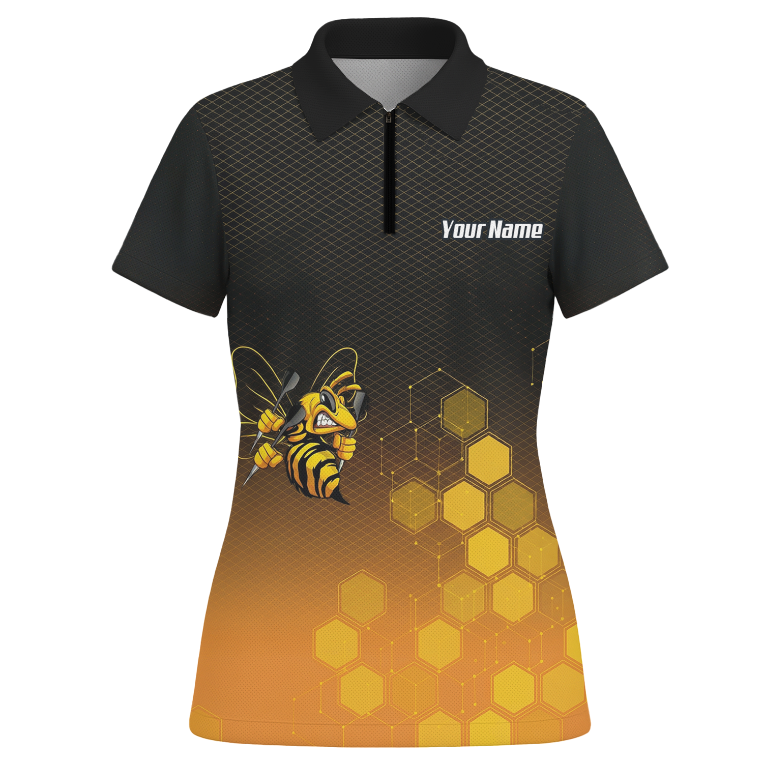 Personalised Hornet Wasp Dart Jersey Polo and Zipper Black Gold Honeycomb Custom Dart Shirt For Women L6754 - Polo -w Zipper Yes