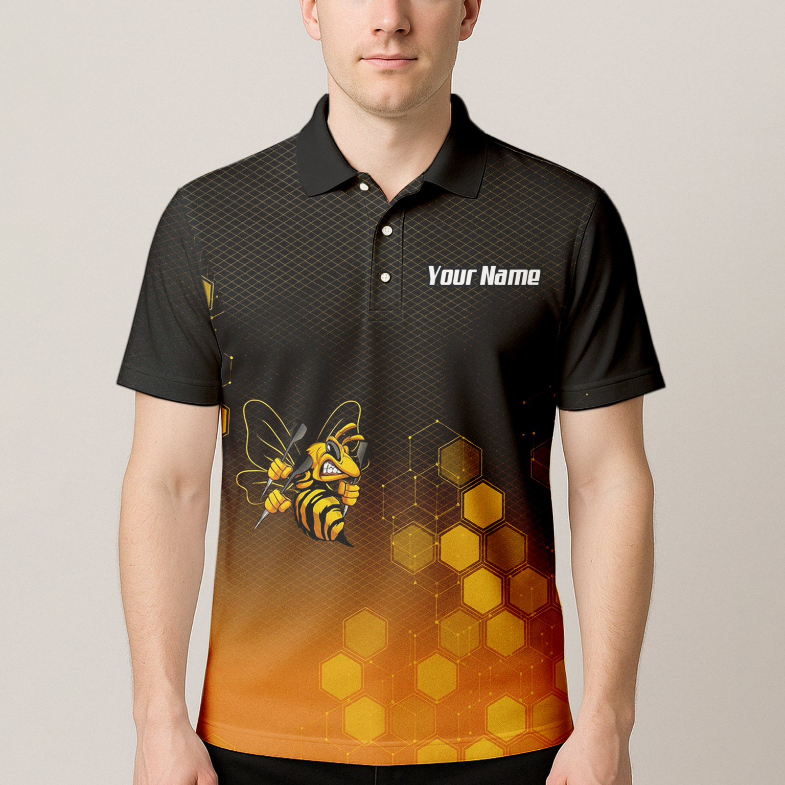 Personalised Hornet Wasp Dart Jersey Polo and Zipper Black Gold Honeycomb Custom Dart Shirt For Men L6754