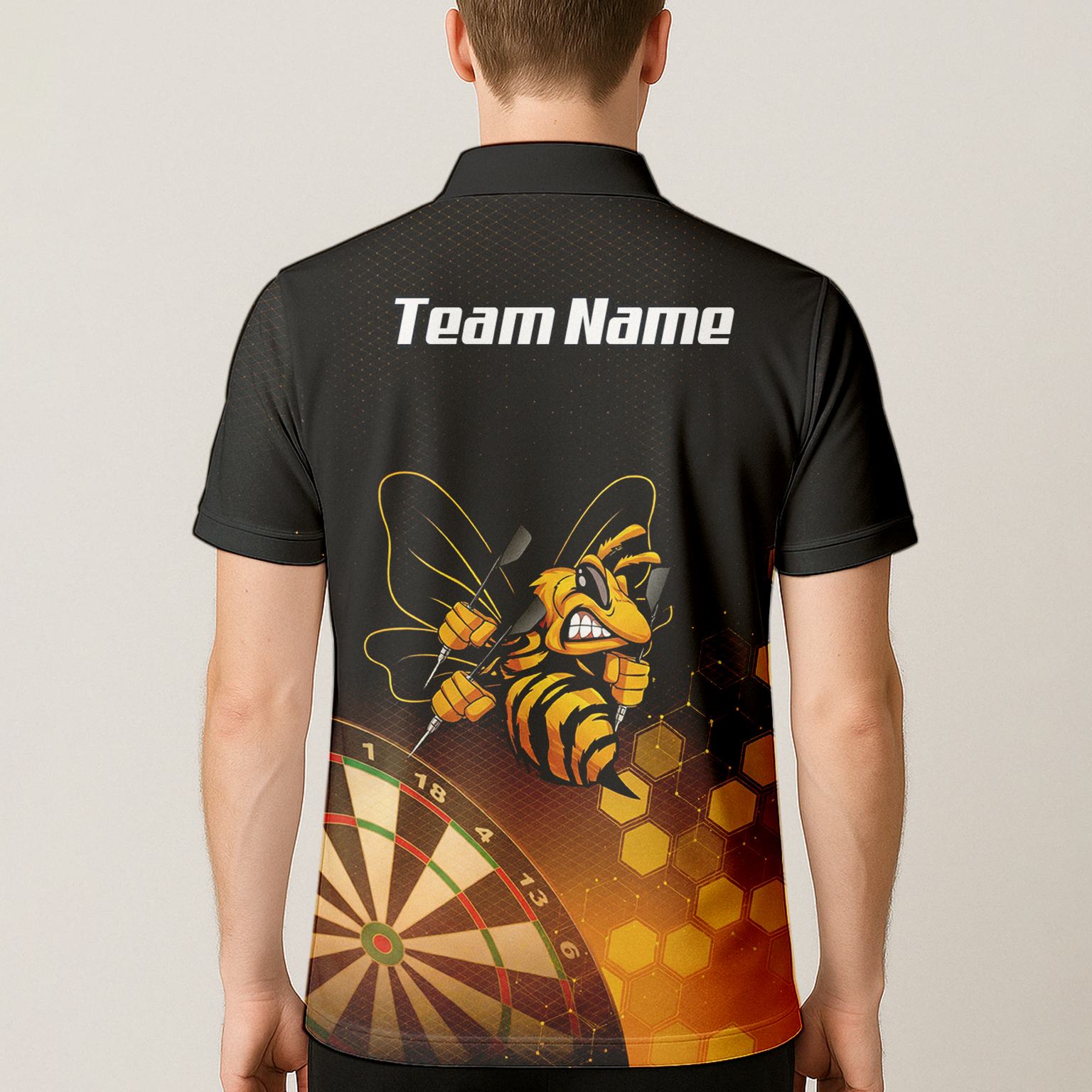 Personalised Hornet Wasp Dart Jersey Polo and Zipper Black Gold Honeycomb Custom Dart Shirt For Men L6754