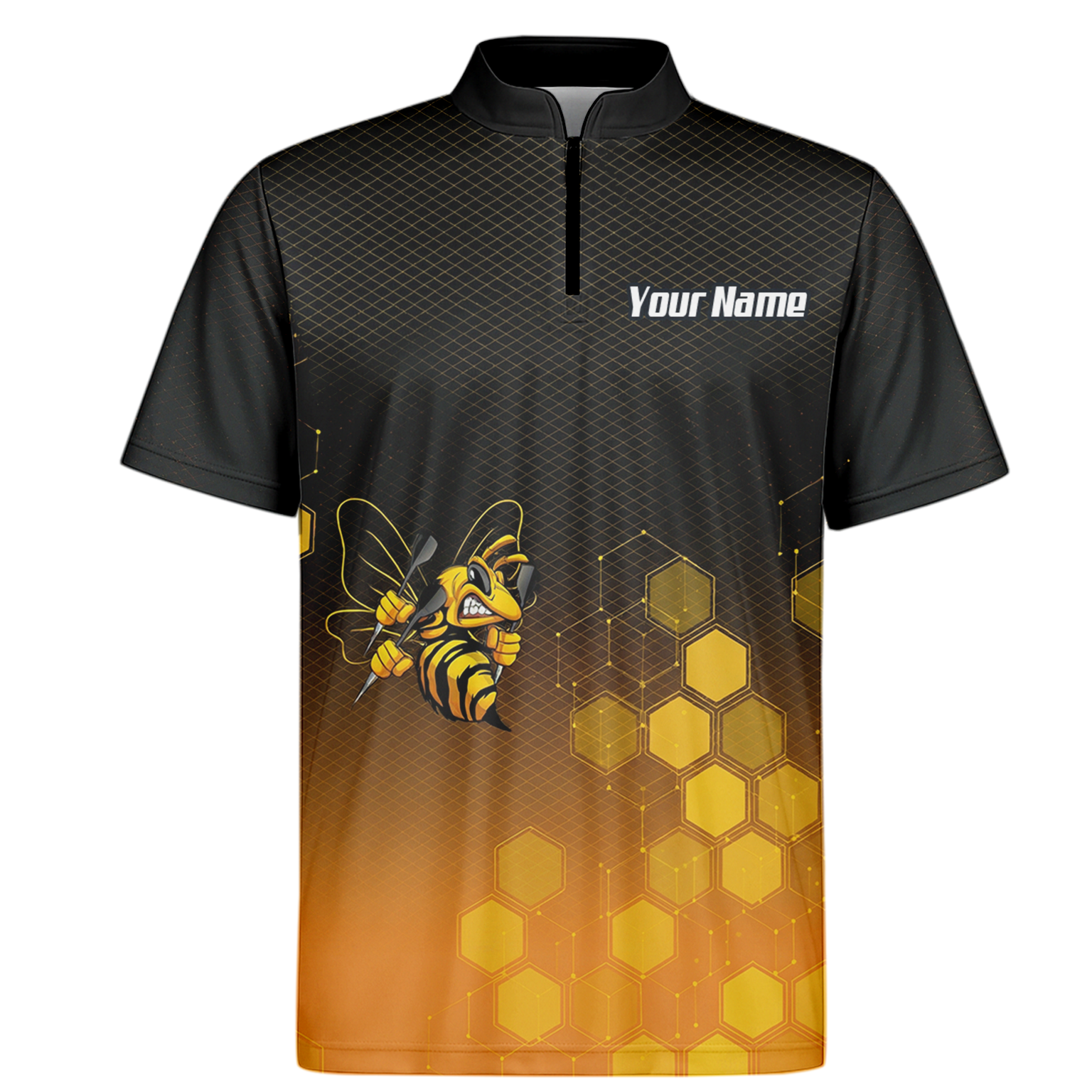 Personalised Hornet Wasp Dart Jersey Polo and Zipper Black Gold Honeycomb Custom Dart Shirt For Men L6754