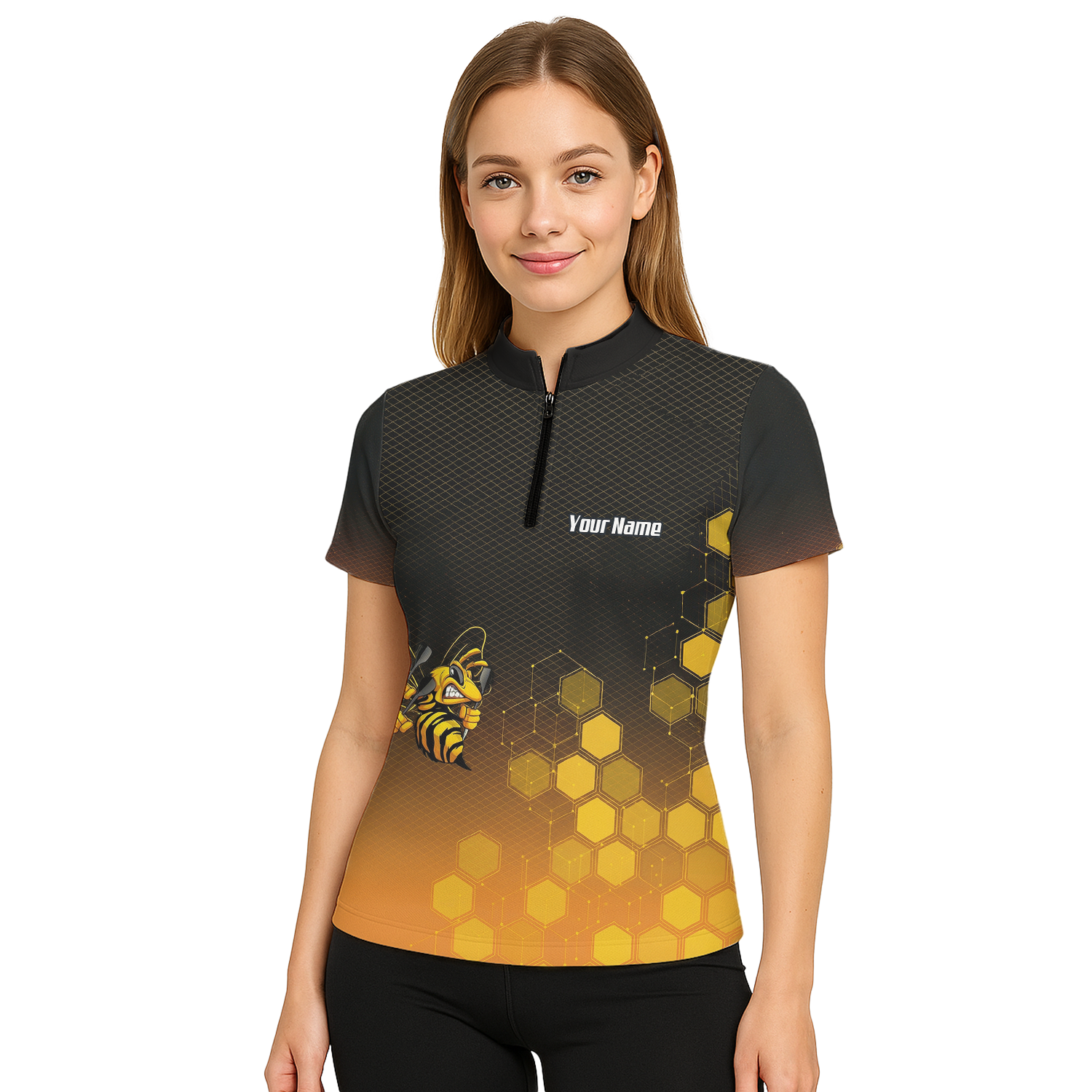 Personalised Hornet Wasp Dart Jersey Polo and Zipper Black Gold Honeycomb Custom Dart Shirt For Women L6754