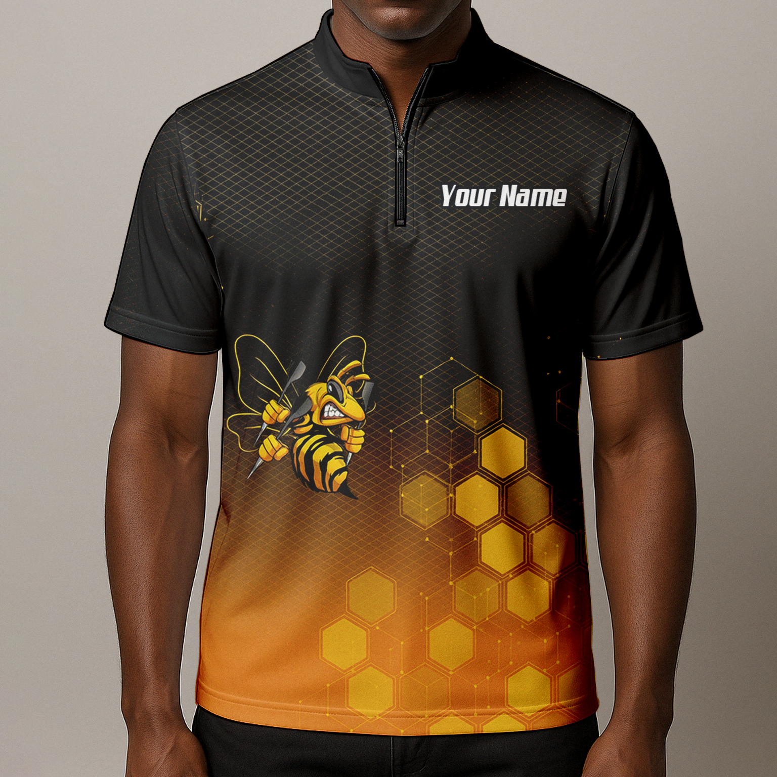 Personalised Hornet Wasp Dart Jersey Polo and Zipper Black Gold Honeycomb Custom Dart Shirt For Men L6754