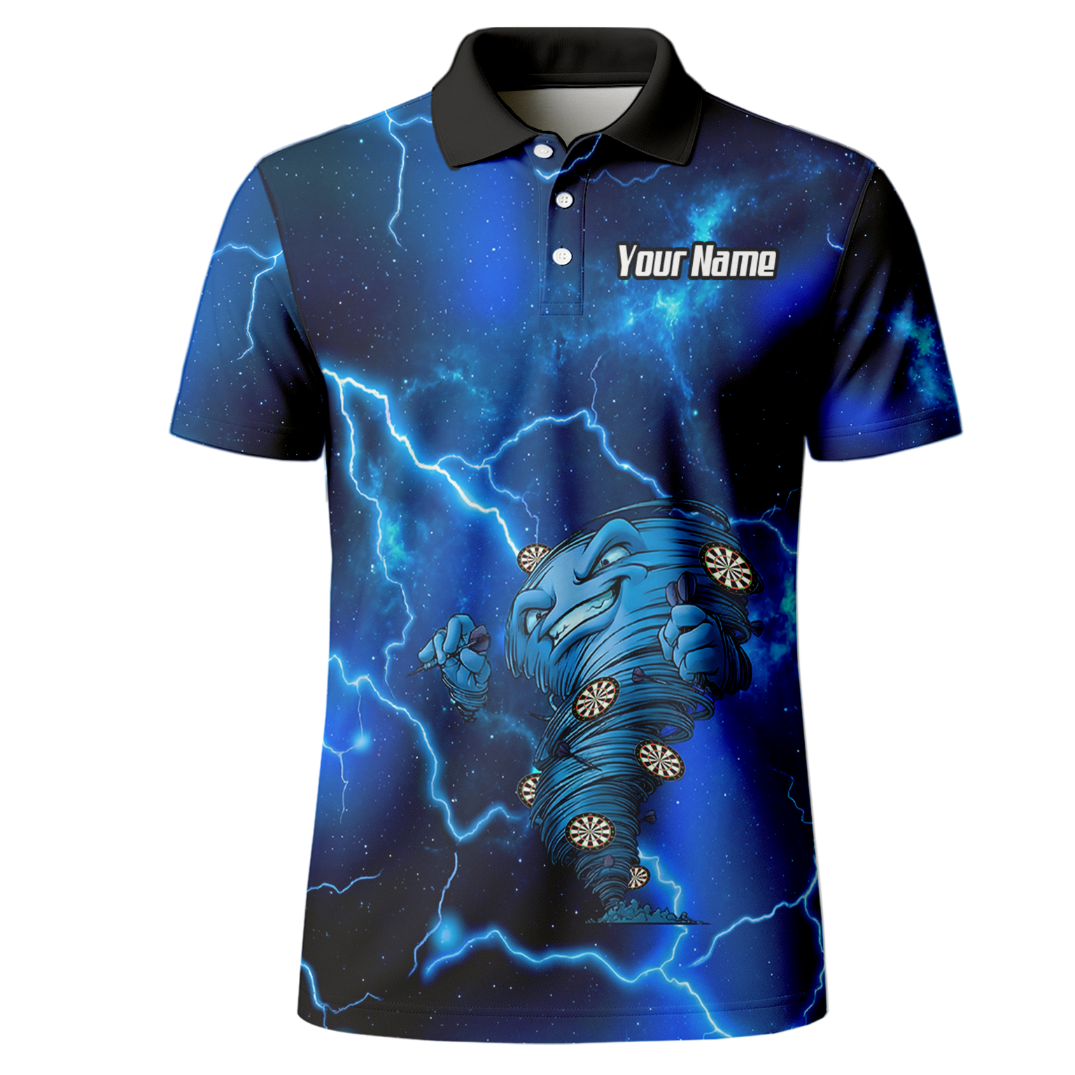 Custom Men's Darts Polo Shirt Personalized Performance Blue Lightning Tornado Galaxy Design LB3159
