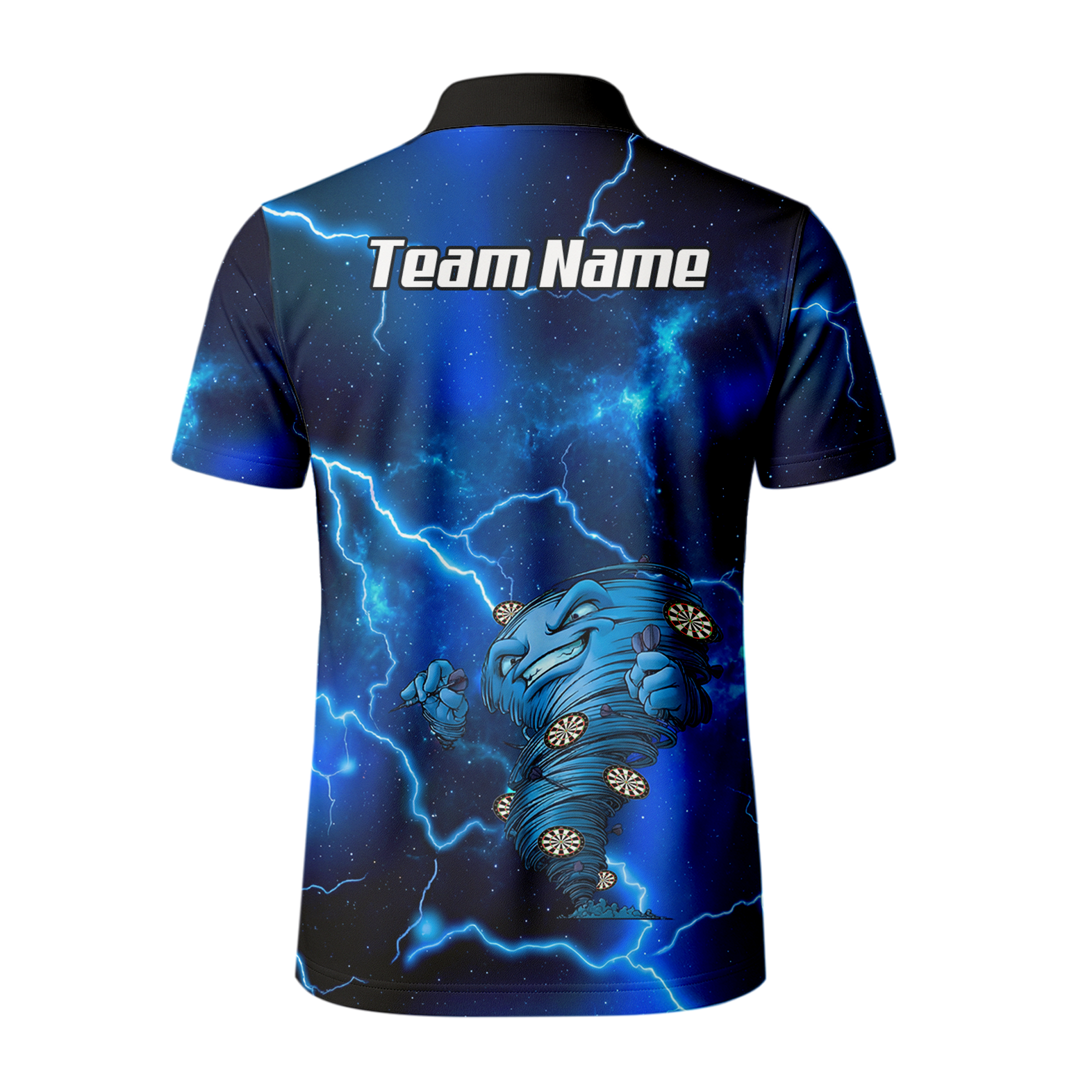Custom Men's Darts Polo Shirt Personalized Performance Blue Lightning Tornado Galaxy Design LB3159
