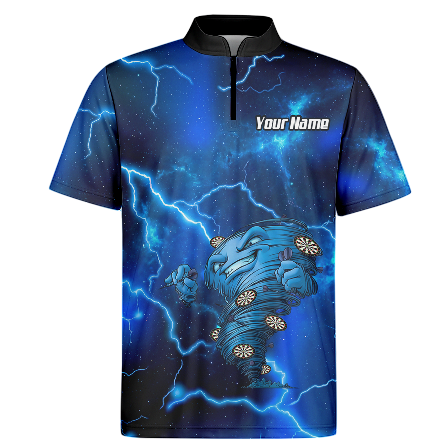 Custom Men's Darts Polo Shirt Personalized Performance Blue Lightning Tornado Galaxy Design LB3159