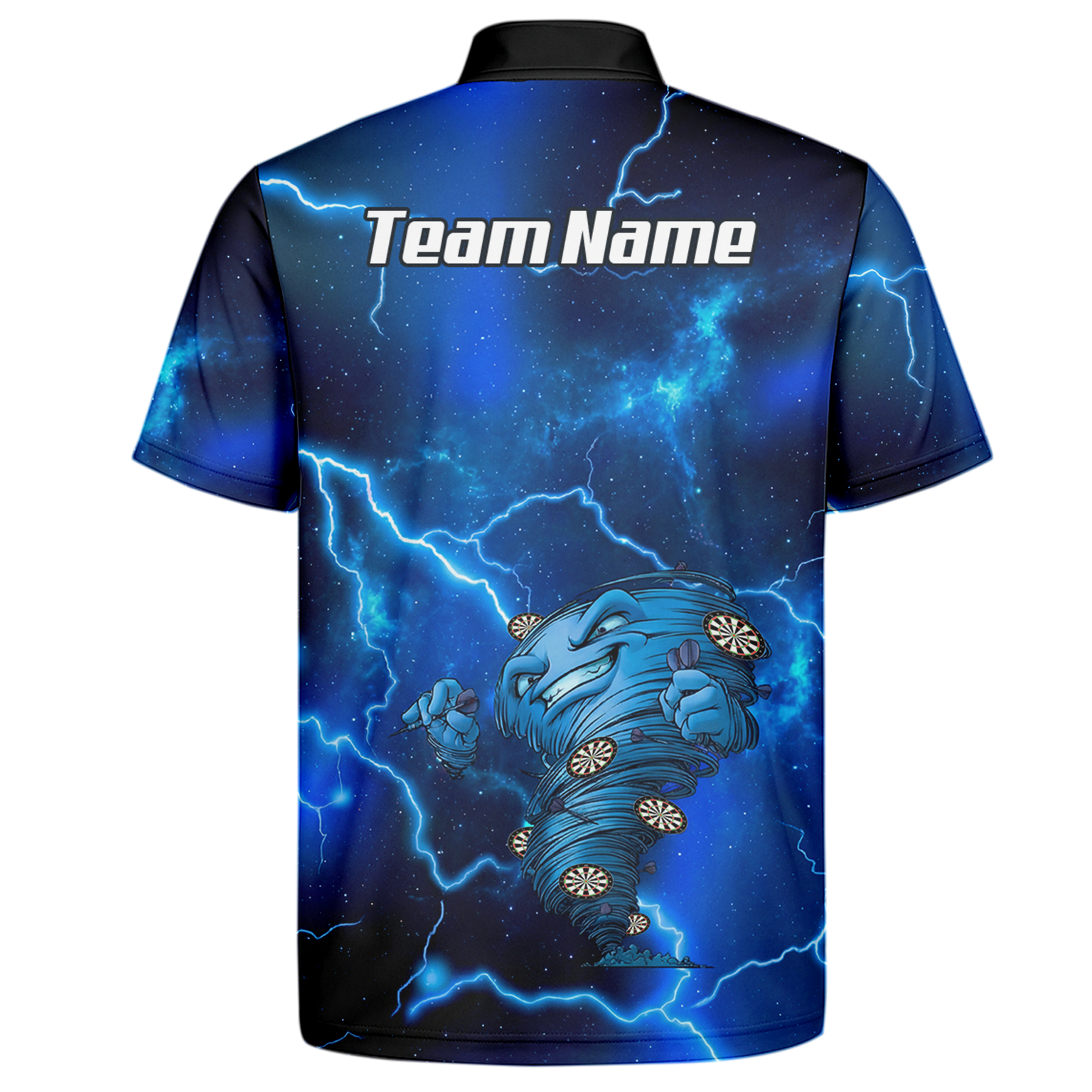 Custom Men's Darts Polo Shirt Personalized Performance Blue Lightning Tornado Galaxy Design LB3159