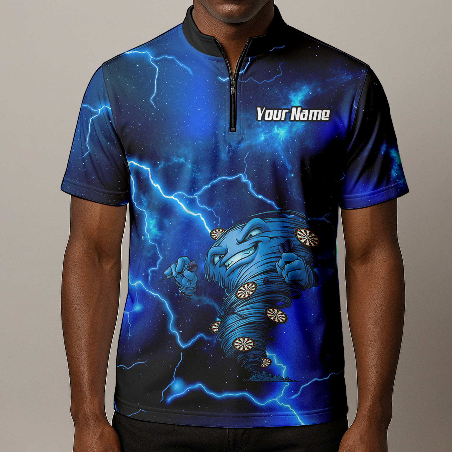 Custom Men's Darts Polo Shirt Personalized Performance Blue Lightning Tornado Galaxy Design LB3159