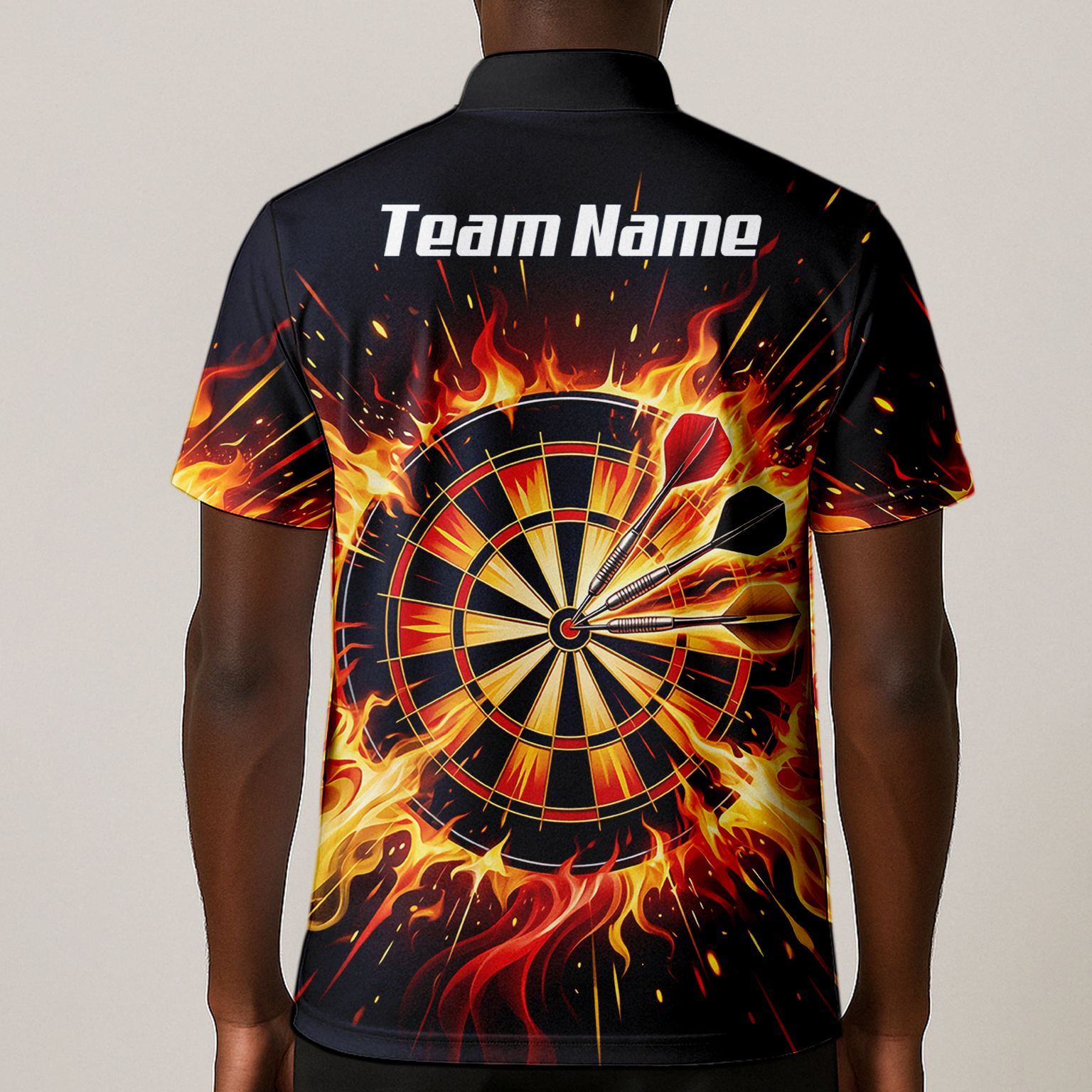 Personalised Fire Flame Dart Jersey for Men Custom Dartboard Graphic Polo Shirt Black Orange M1671