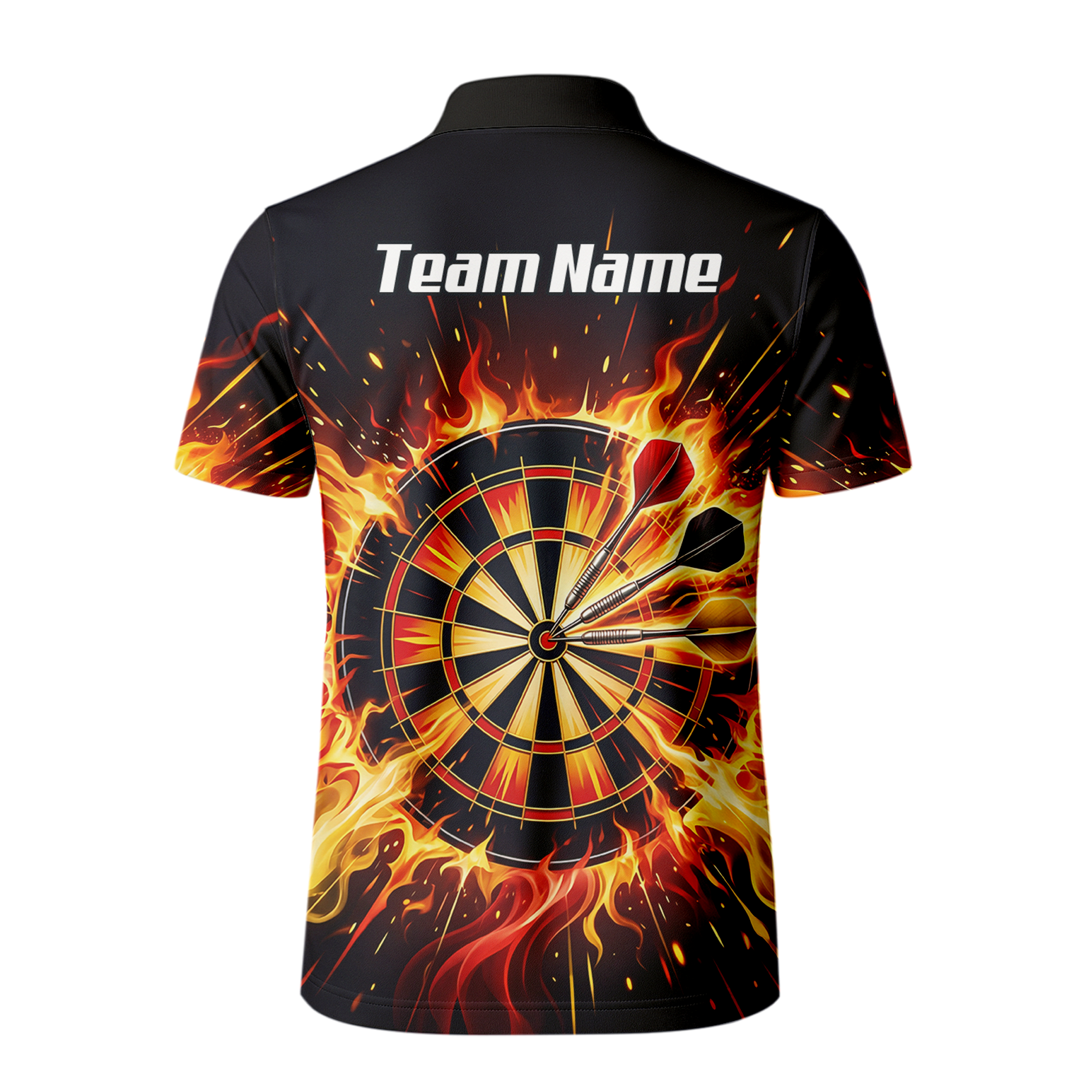 Personalised Fire Flame Dart Jersey for Men Custom Dartboard Graphic Polo Shirt Black Orange M1671