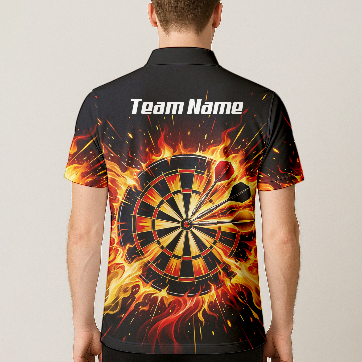 Personalised Fire Flame Dart Jersey for Men Custom Dartboard Graphic Polo Shirt Black Orange M1671