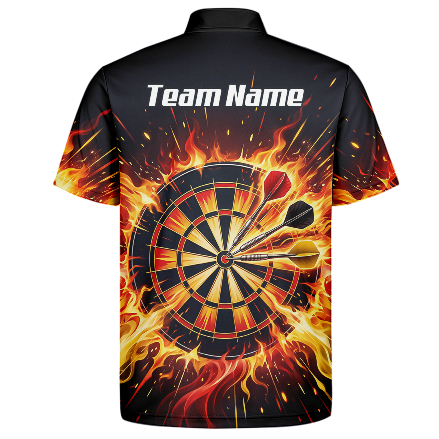 Personalised Fire Flame Dart Jersey for Men Custom Dartboard Graphic Polo Shirt Black Orange M1671