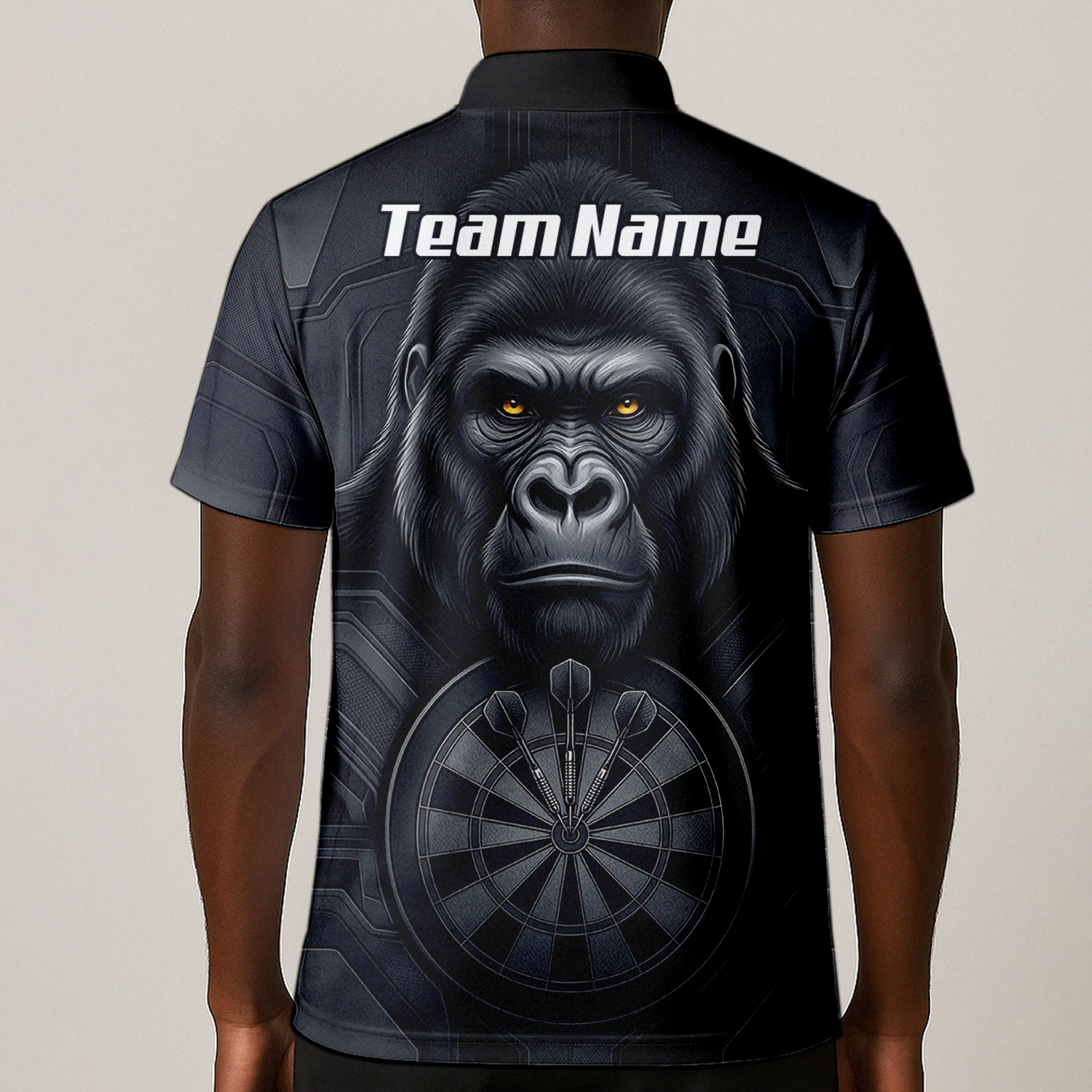 Personalised Silverback Gorilla Dart Jersey for Men Custom Darts Polo Shirt Black Grey with Dartboard Graphic M1900