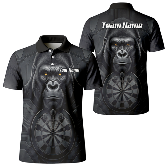 Personalised Silverback Gorilla Dart Jersey for Men Custom Darts Polo Shirt Black Grey with Dartboard Graphic M1900