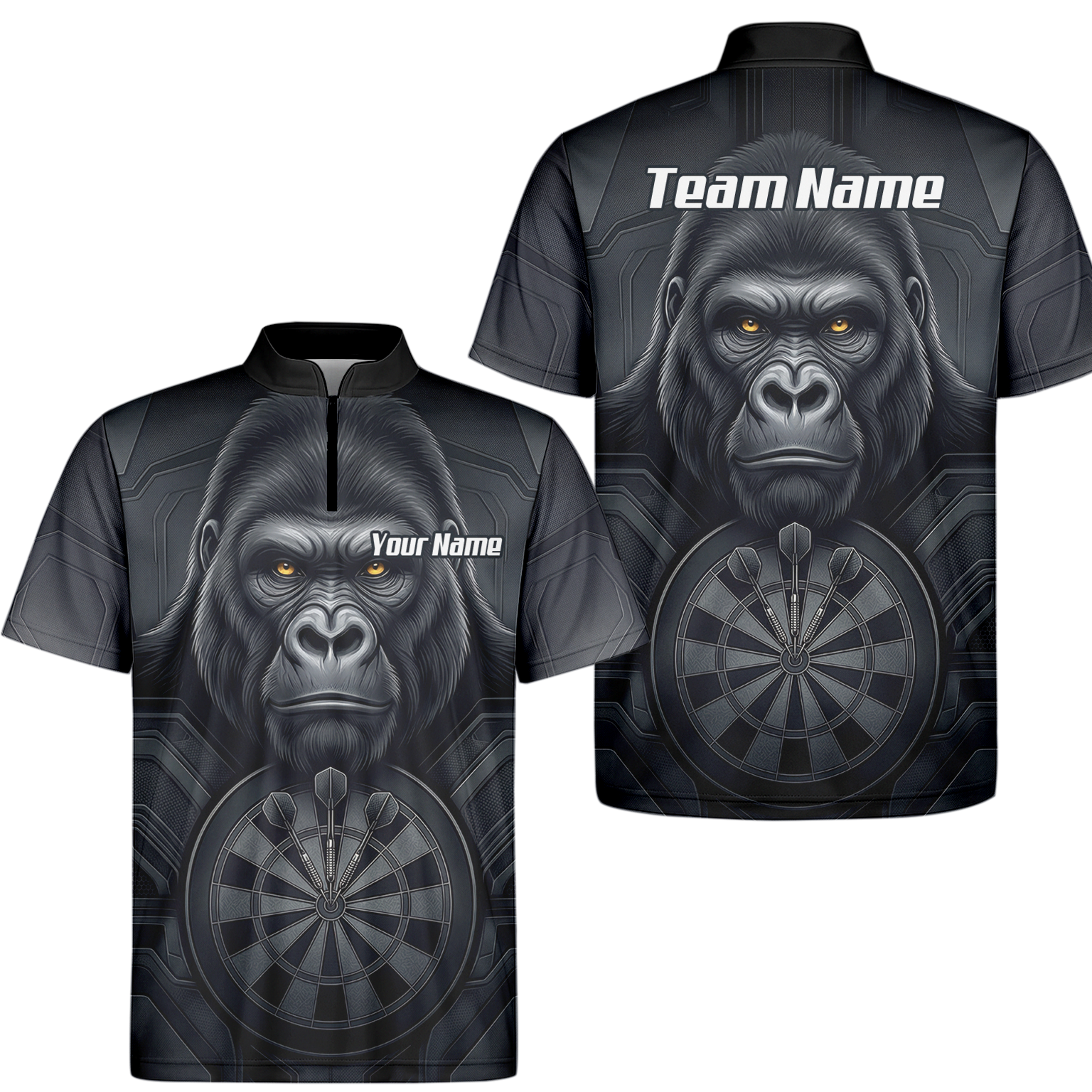 Personalised Silverback Gorilla Dart Jersey for Men Custom Darts Polo Shirt Black Grey with Dartboard Graphic M1900