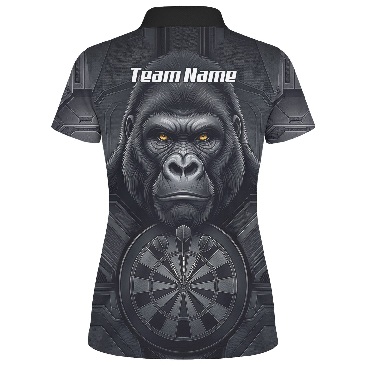Personalised Silverback Gorilla Dart Jersey for Women Custom Darts Polo Shirt Black Grey with Dartboard Graphic M1900