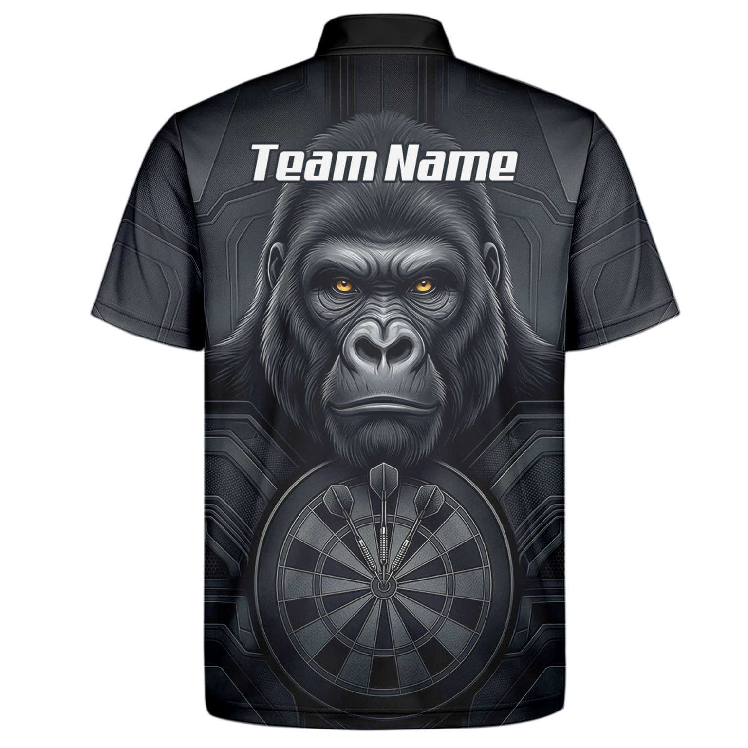 Personalised Silverback Gorilla Dart Jersey for Men Custom Darts Polo Shirt Black Grey with Dartboard Graphic M1900