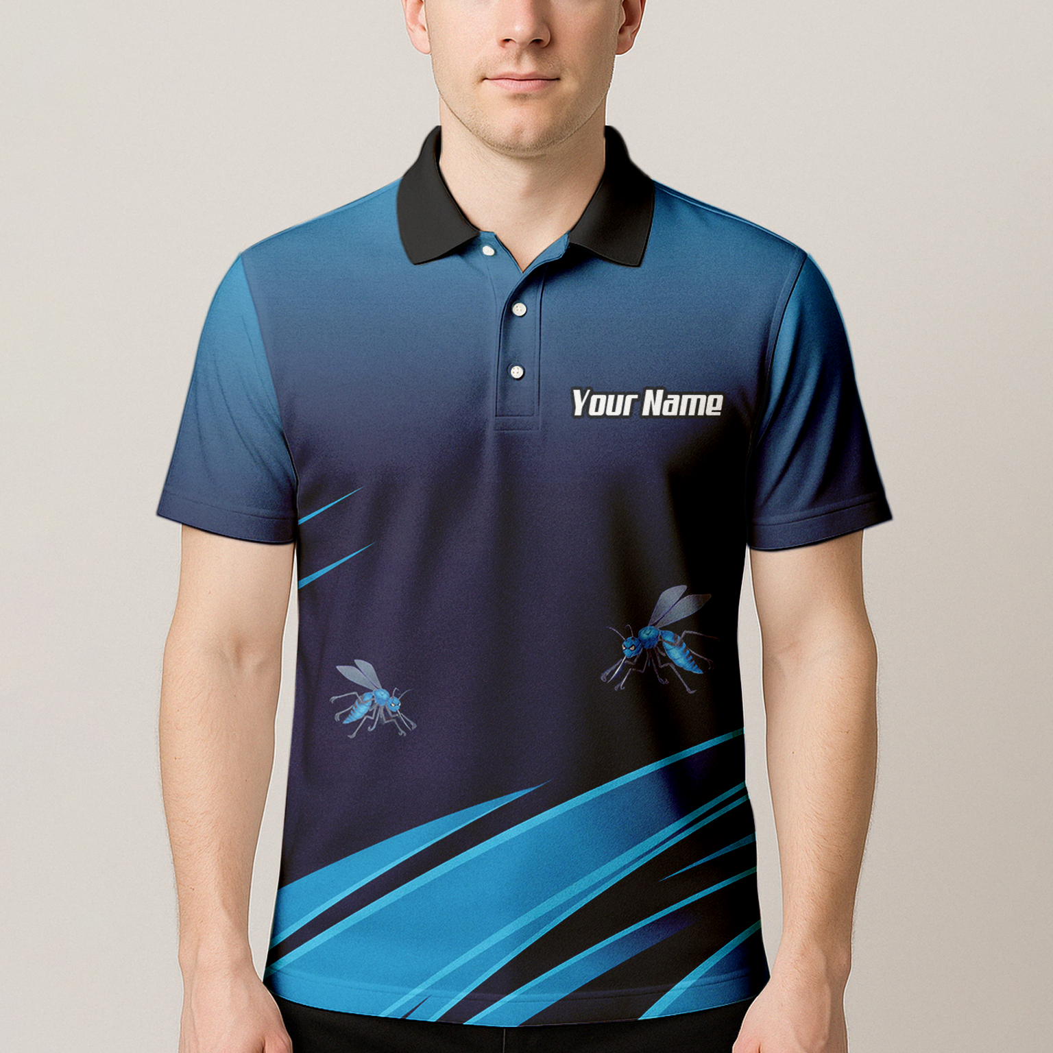 Personalised Wasp Hornet Dart Jersey Polo and Zipper Blue Navy For Men M2903