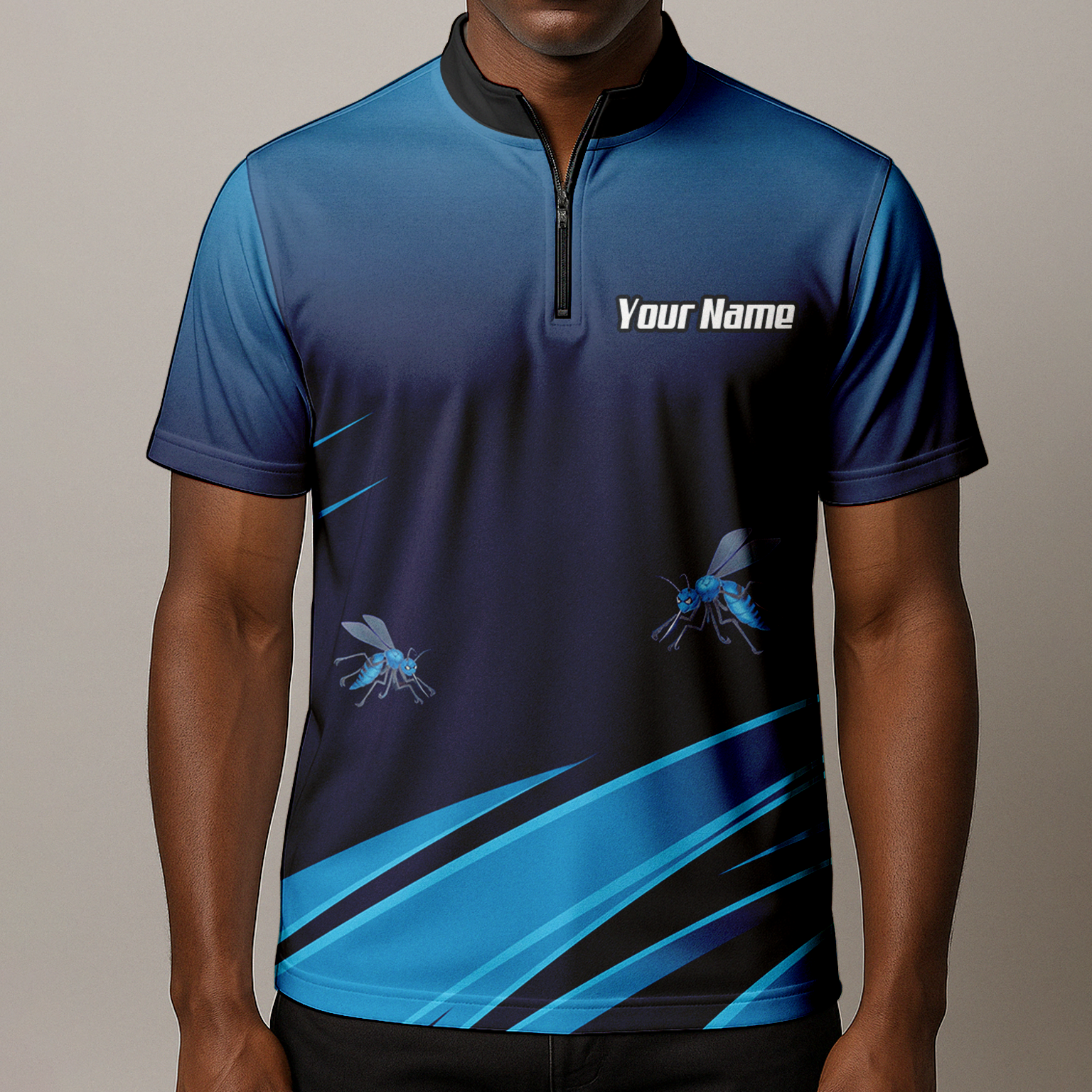Personalised Wasp Hornet Dart Jersey Polo and Zipper Blue Navy For Men M2903
