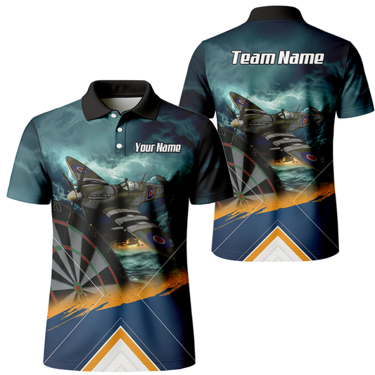 Personalised Spitfire Fighter Plane Dart Jersey Polo and Zipper For Men Navy Blue RAF Theme N2791 - Polo Yes