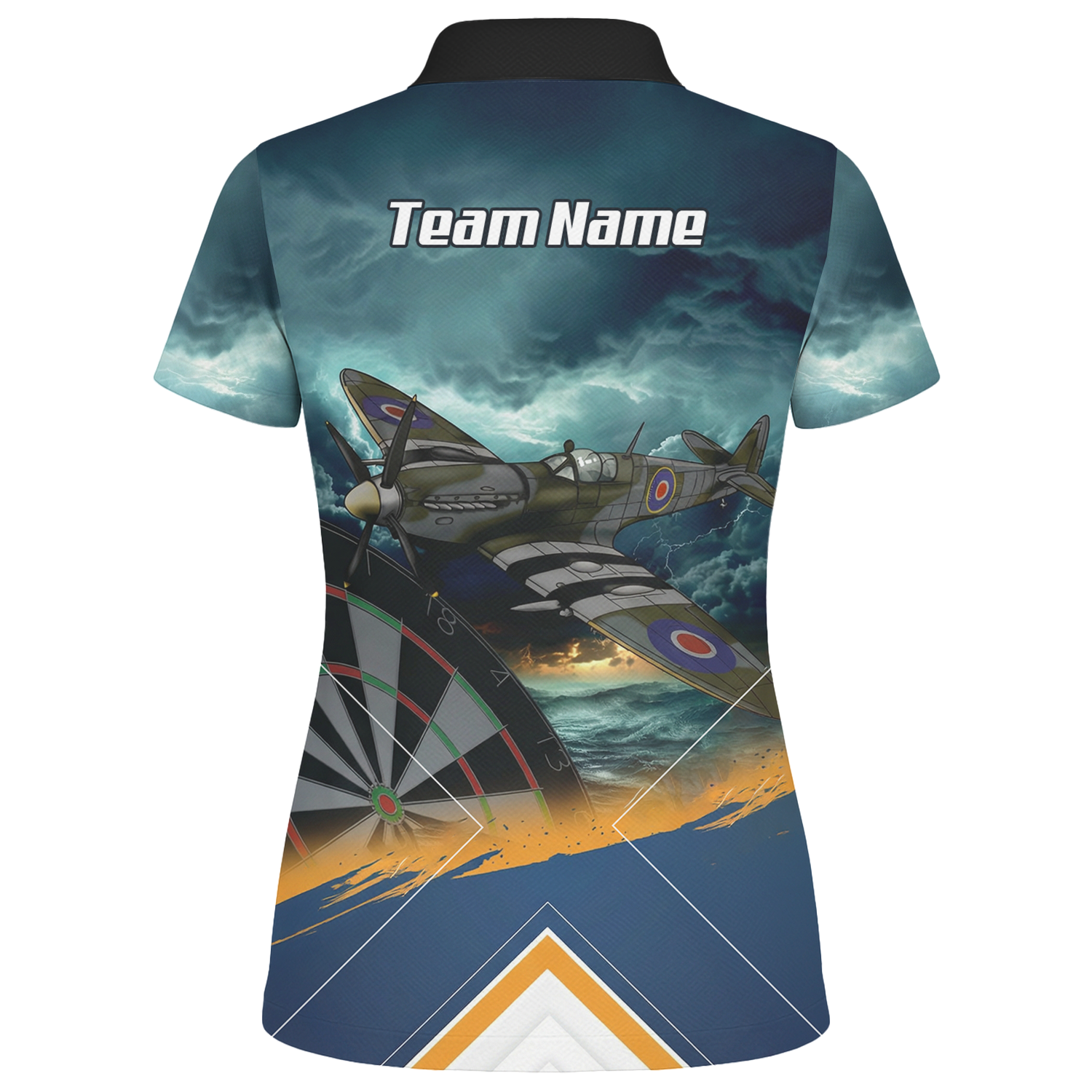 Personalised Spitfire Fighter Plane Dart Jersey Polo and Zipper For Women Navy Blue RAF Theme N2791