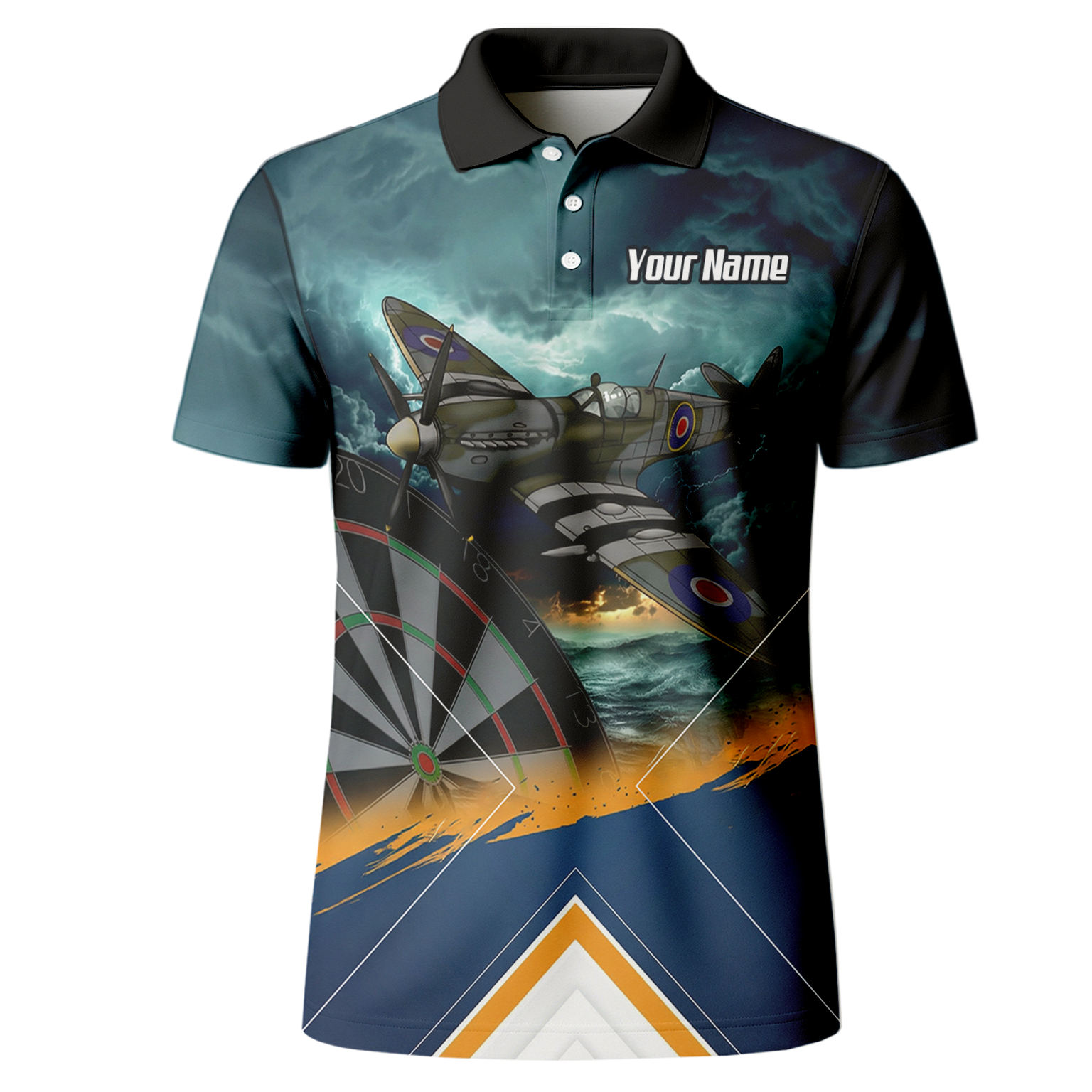 Personalised Spitfire Fighter Plane Dart Jersey Polo and Zipper For Men Navy Blue RAF Theme N2791