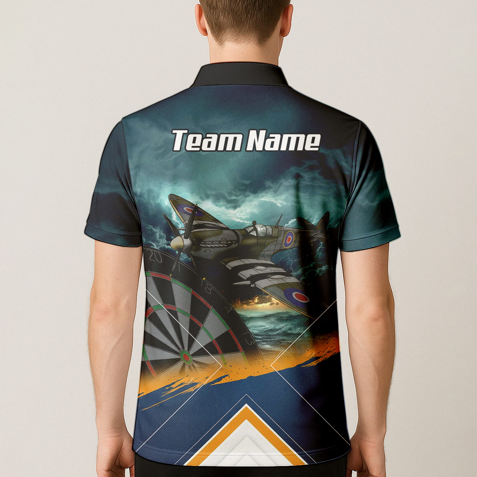 Personalised Spitfire Fighter Plane Dart Jersey Polo and Zipper For Men Navy Blue RAF Theme N2791