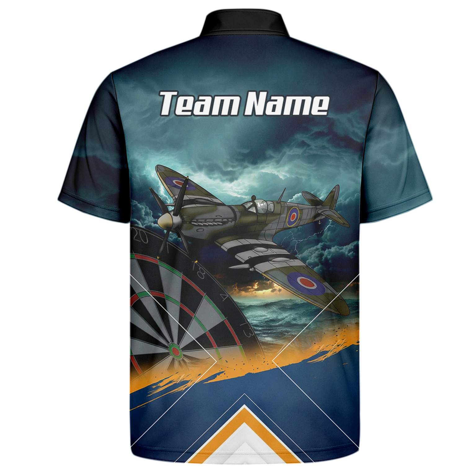 Personalised Spitfire Fighter Plane Dart Jersey Polo and Zipper For Men Navy Blue RAF Theme N2791