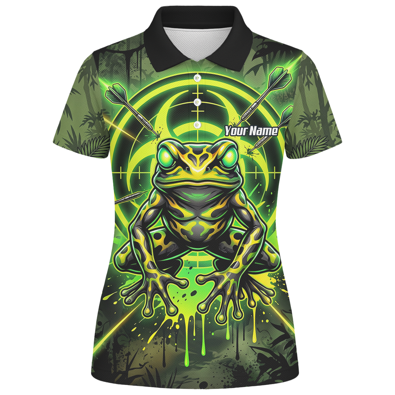 Personalised Poison Dart Frog Jersey for Women Custom Name Neon Green Black Polo Shirt N6854