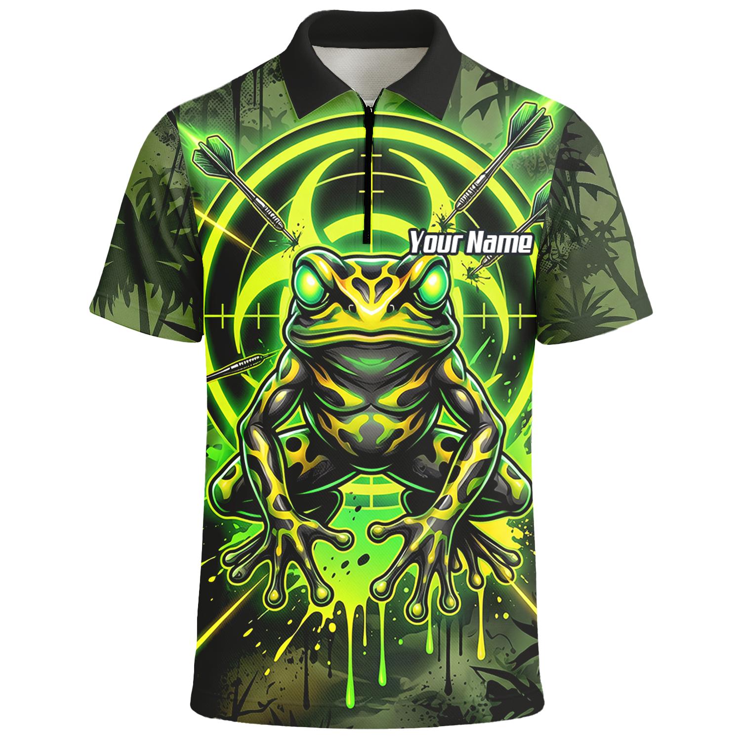 Personalised Poison Dart Frog Jersey for Men Custom Name Neon Green Black Polo Shirt N6854