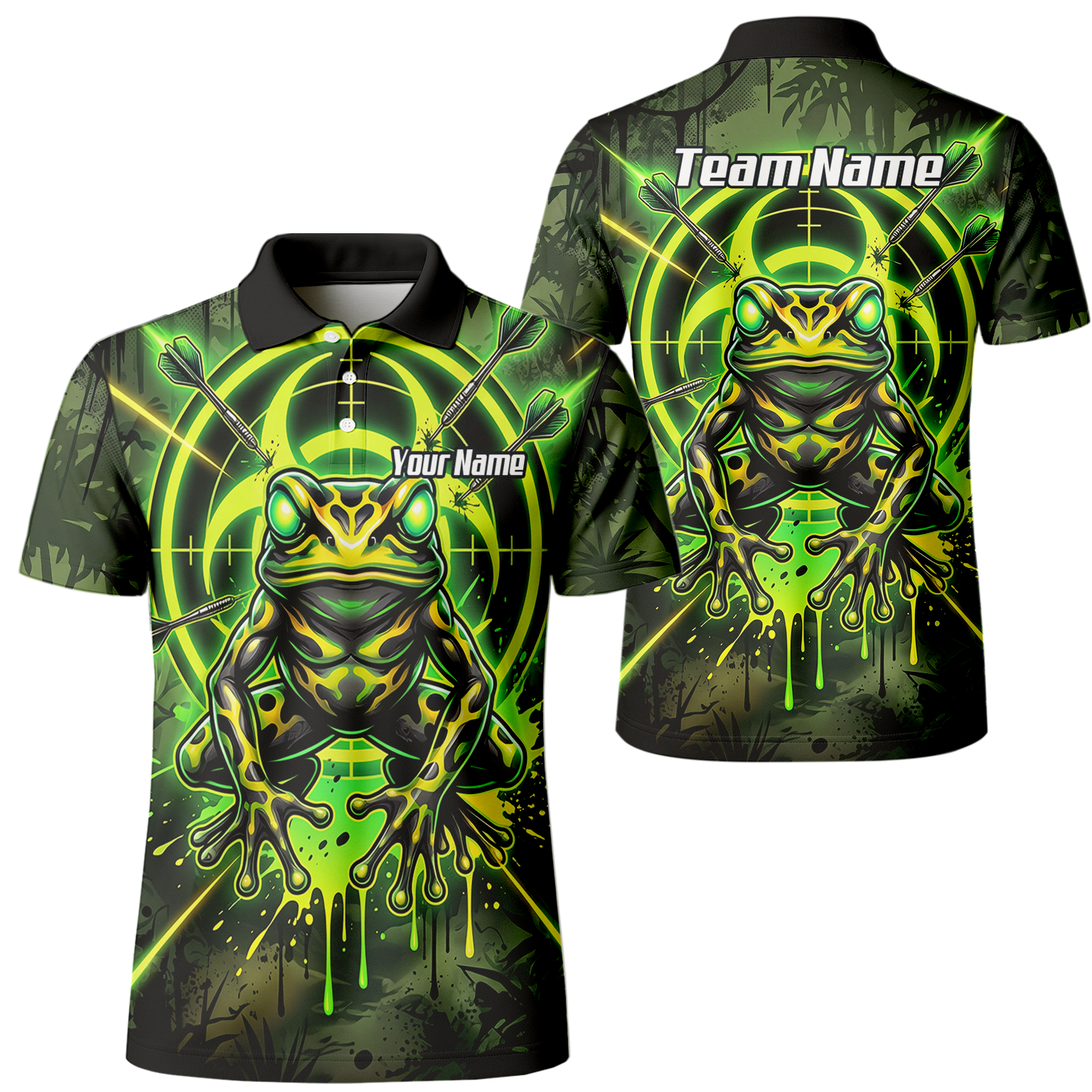 Personalised Poison Dart Frog Jersey for Men Custom Name Neon Green Black Polo Shirt N6854