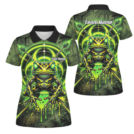 Personalised Poison Dart Frog Jersey for Women Custom Name Neon Green Black Polo Shirt N6854