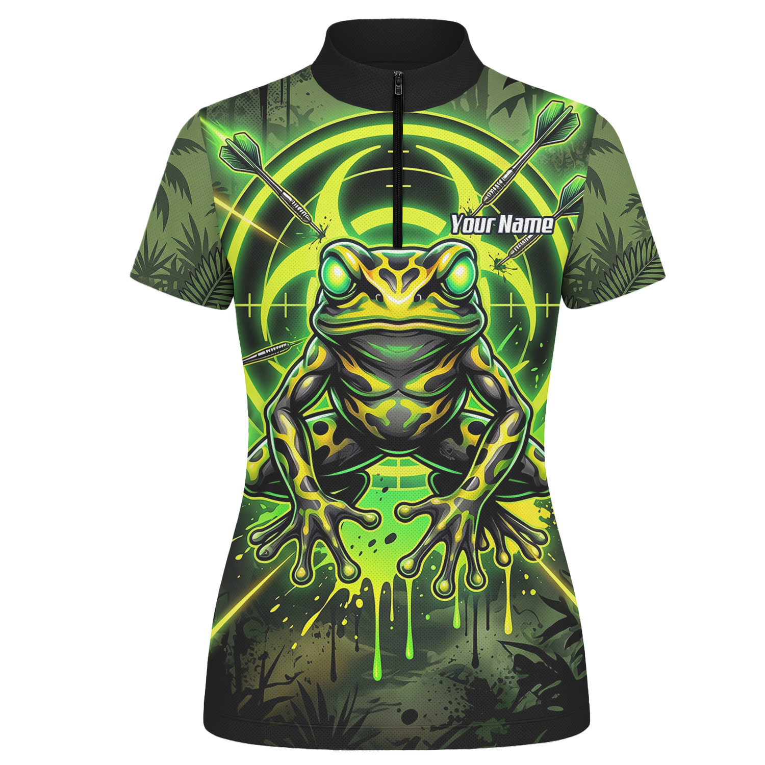 Personalised Poison Dart Frog Jersey for Women Custom Name Neon Green Black Polo Shirt N6854