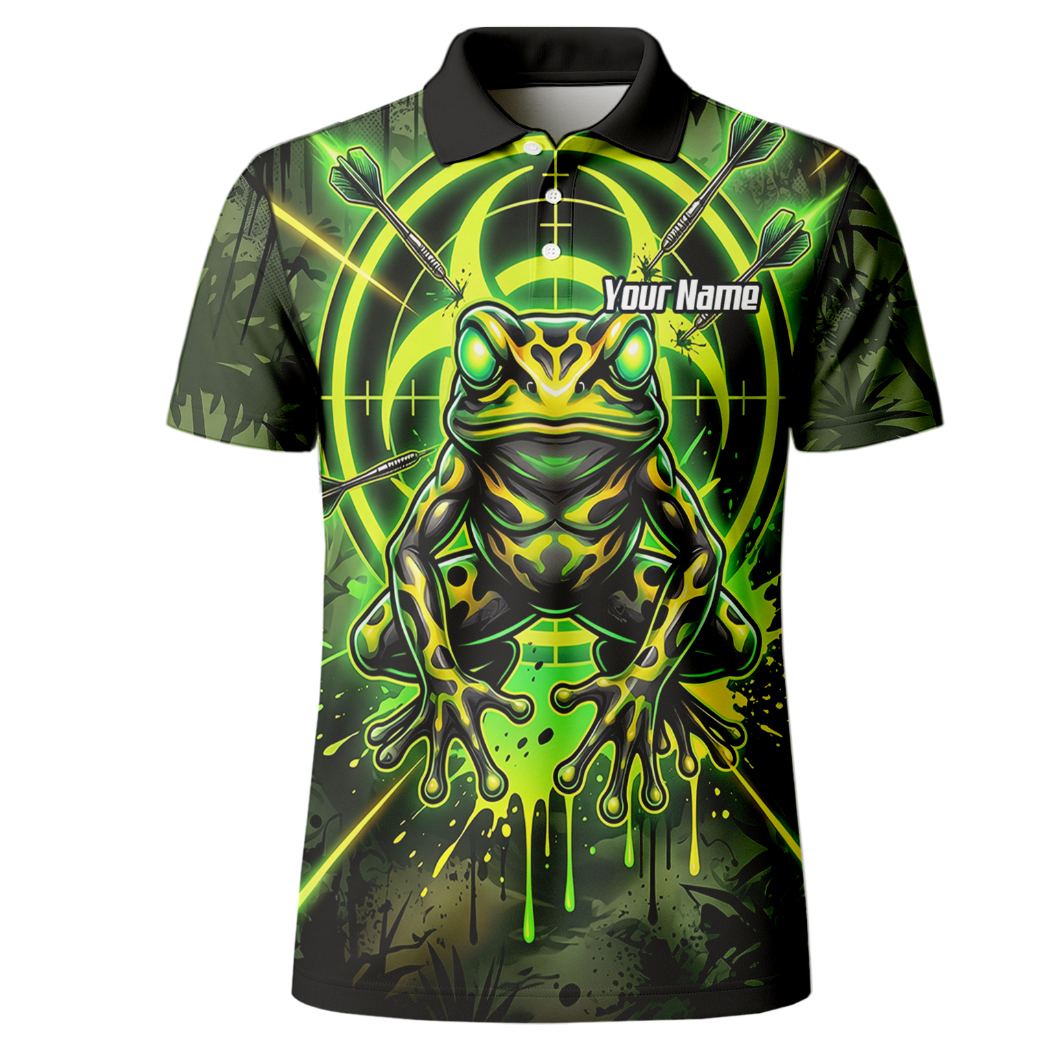 Personalised Poison Dart Frog Jersey for Men Custom Name Neon Green Black Polo Shirt N6854