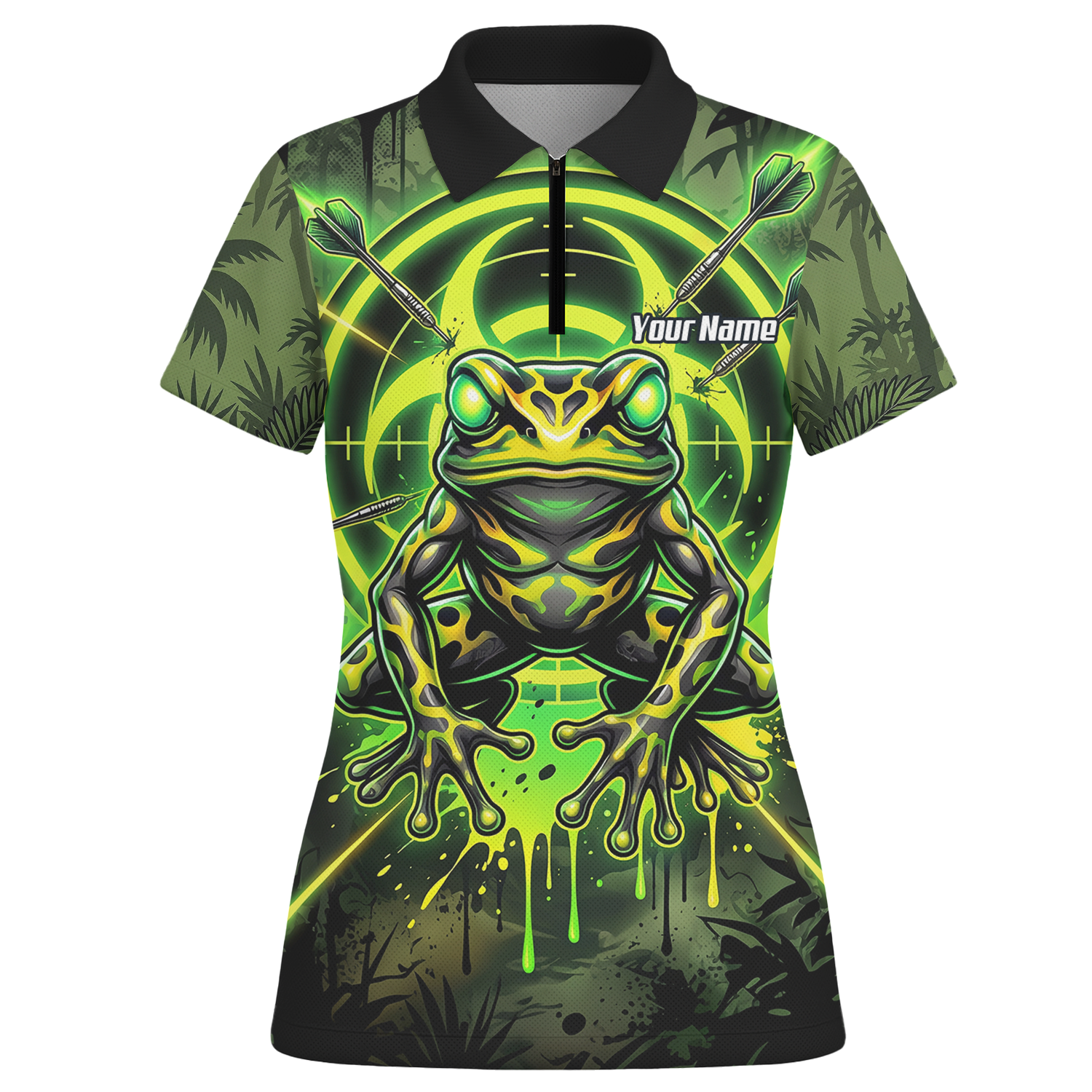 Personalised Poison Dart Frog Jersey for Women Custom Name Neon Green Black Polo Shirt N6854