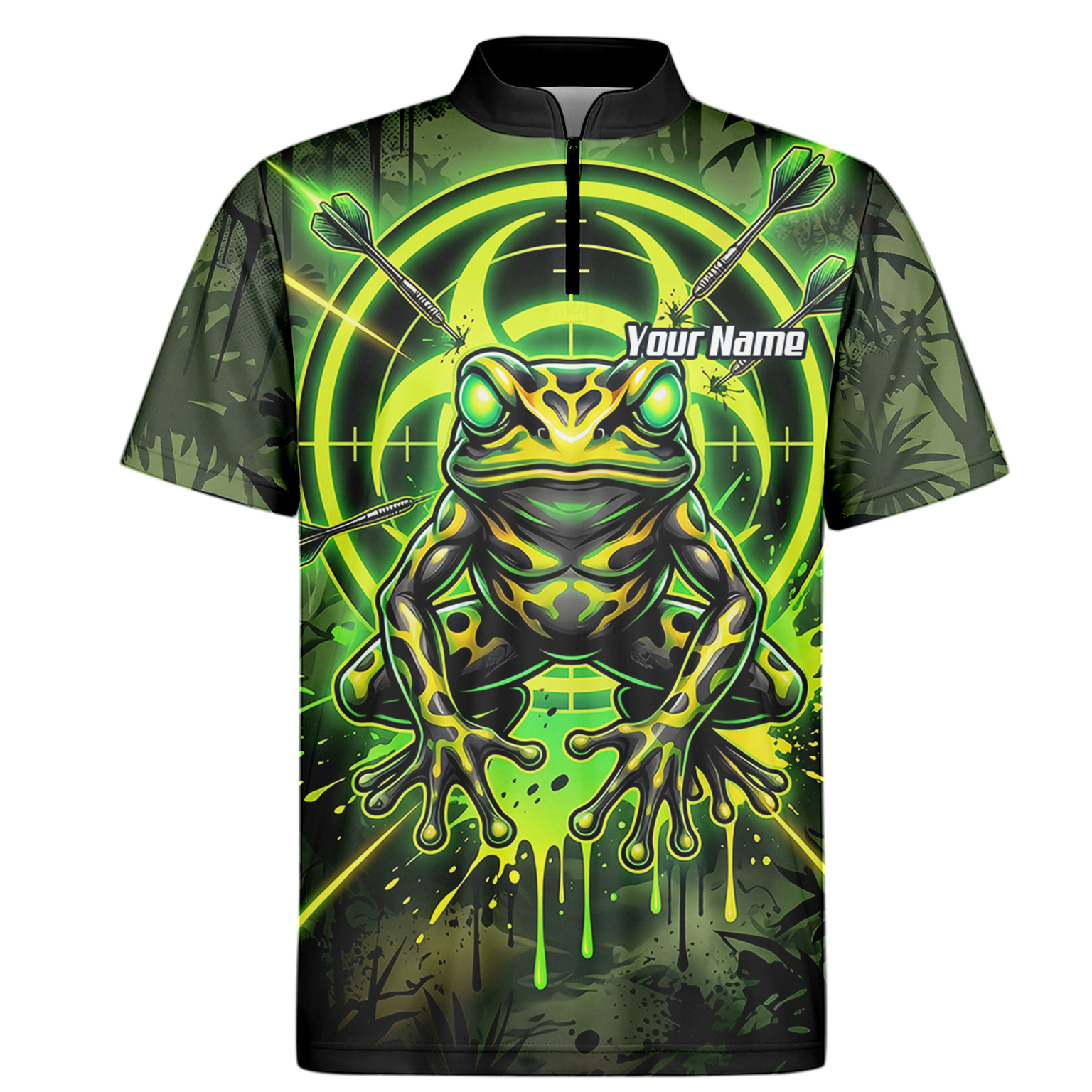 Personalised Poison Dart Frog Jersey for Men Custom Name Neon Green Black Polo Shirt N6854