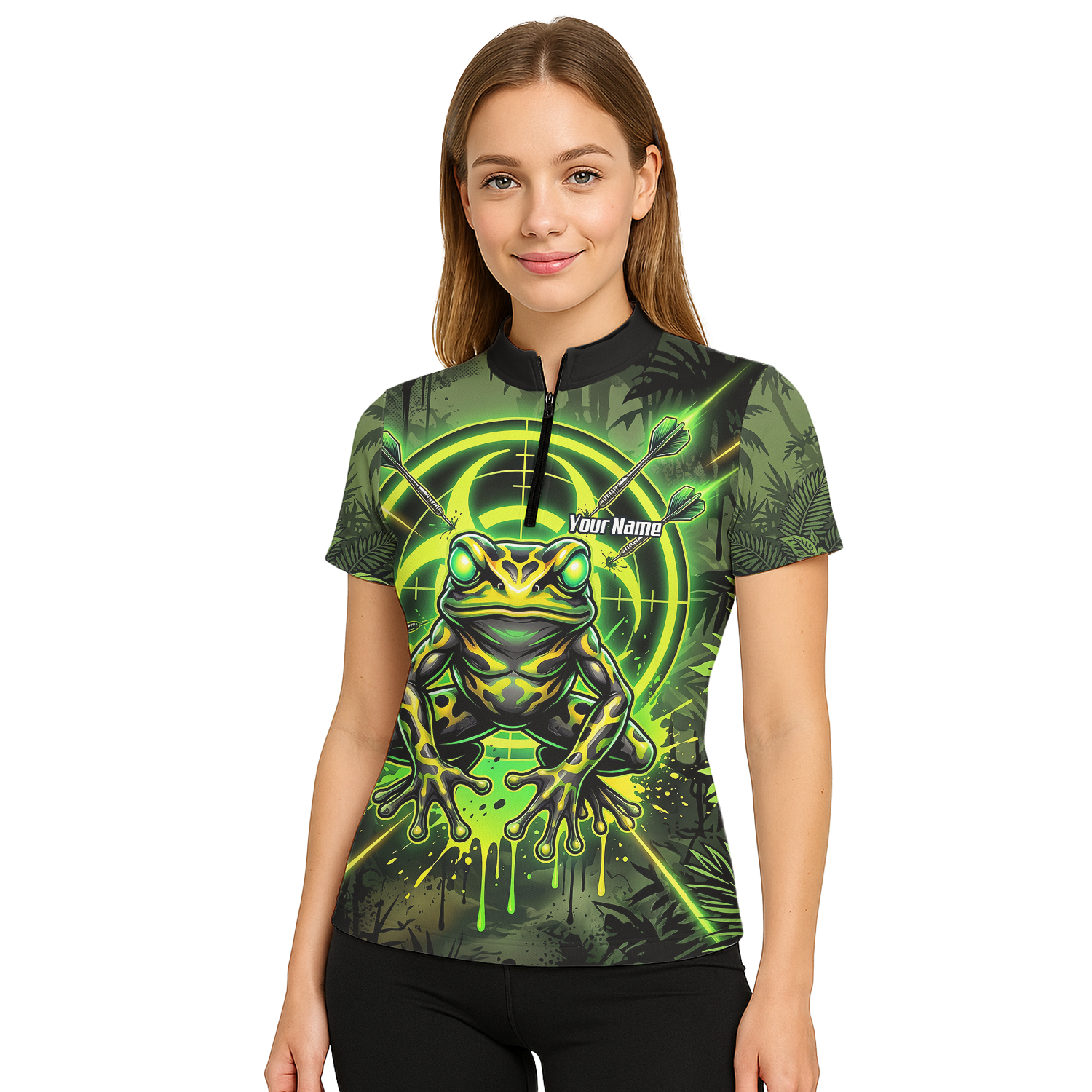 Personalised Poison Dart Frog Jersey for Women Custom Name Neon Green Black Polo Shirt N6854