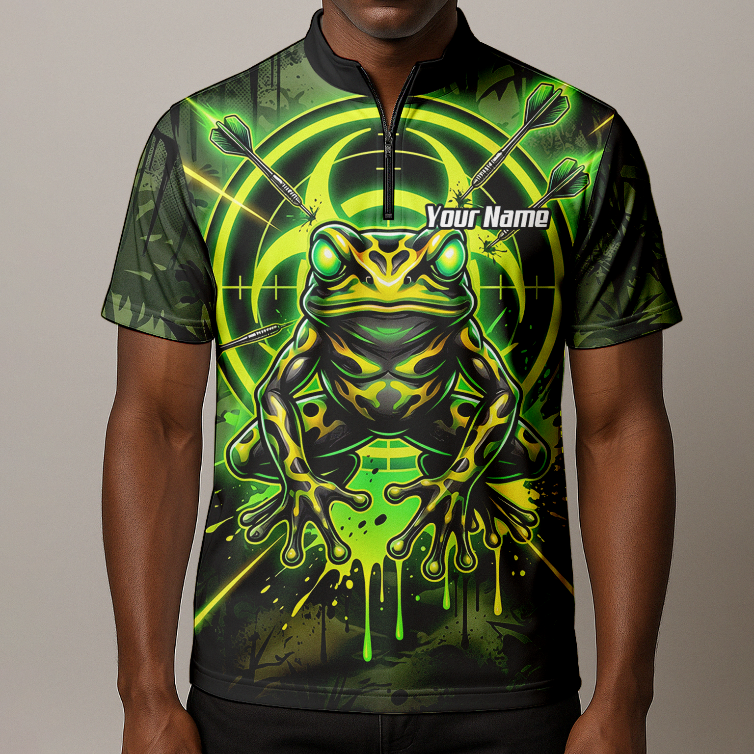 Personalised Poison Dart Frog Jersey for Men Custom Name Neon Green Black Polo Shirt N6854